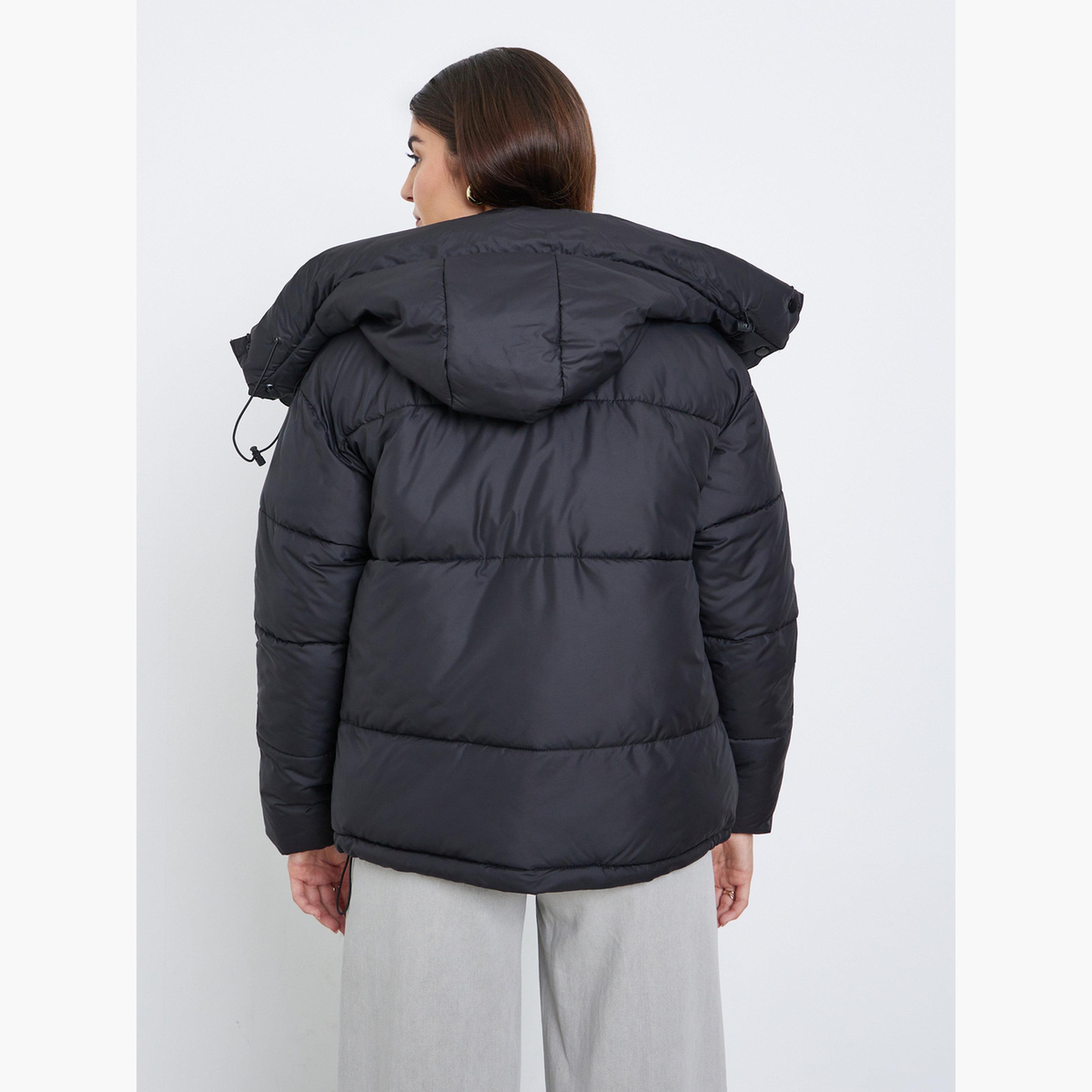 Styli Solid High Neck Long Sleeves Women's Zip Through Padded Jacket-women-winterwear-coatsandjackets-jackets-image-4