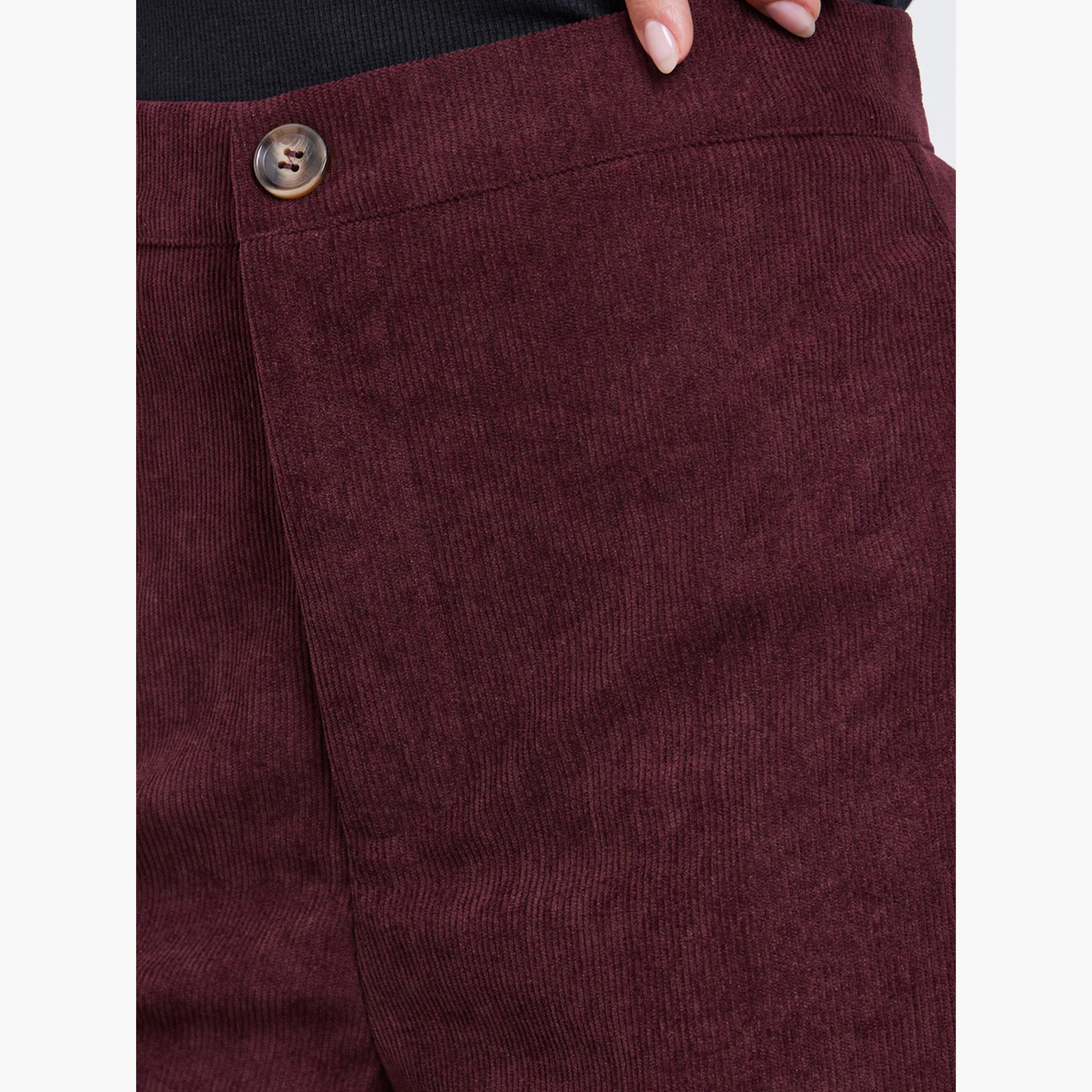 ستايلي - بنطال واسع الساق من قماش مخملي برغندي للنساء-women-clothing-bottoms-trousers-image-3
