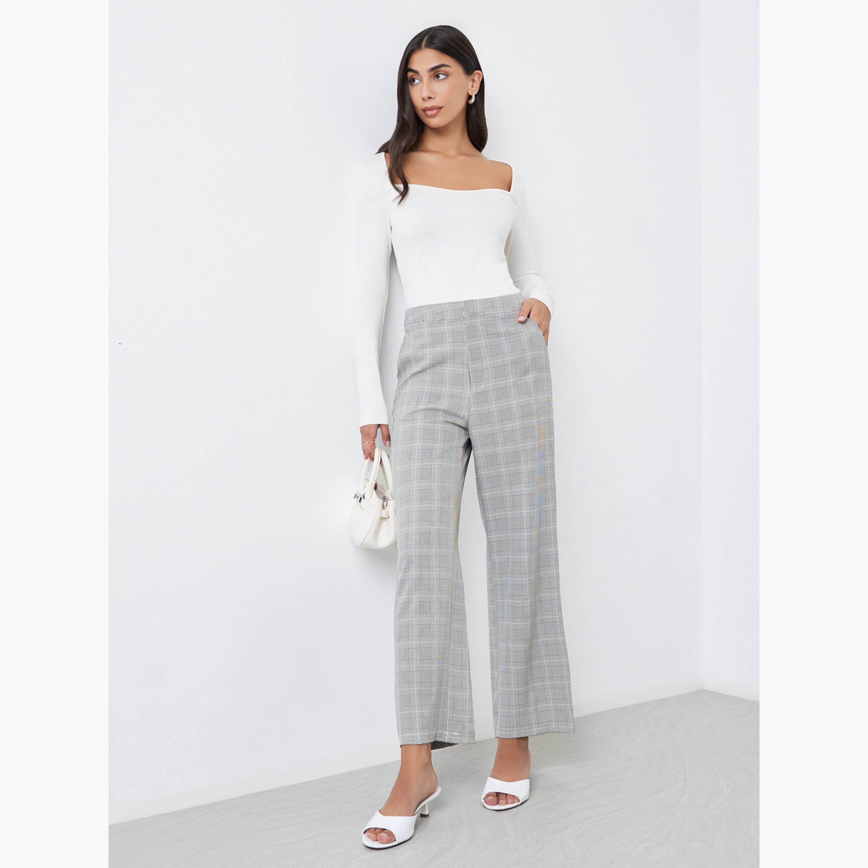 ستايلي - بنطال واسع الساق منقوش للنساء-women-clothing-bottoms-trousers-image-2