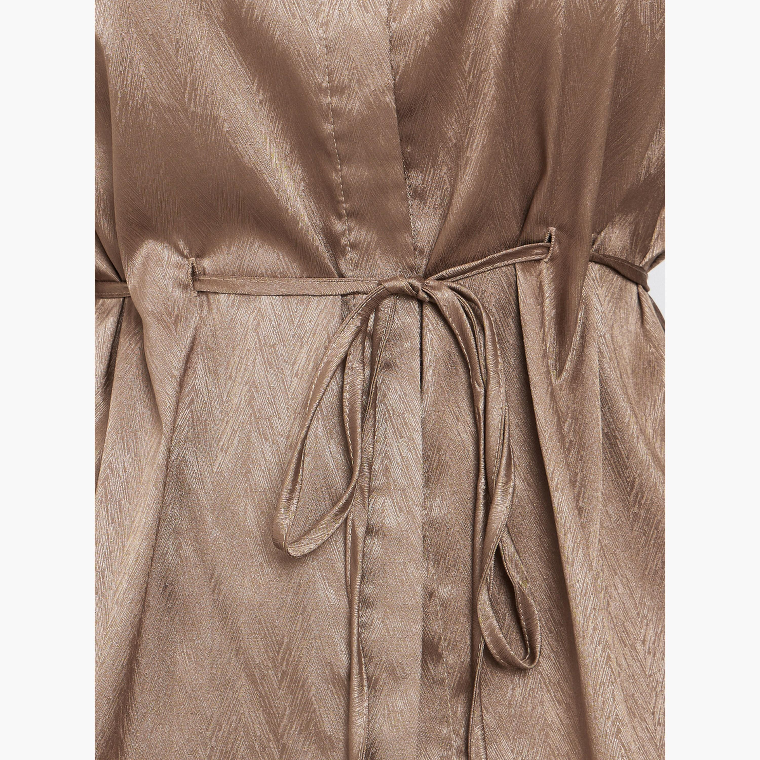 Styli Brown Jacquard Satin Shirt with Tie String-women-clothing-shirtsandblouses-shirts-image-4