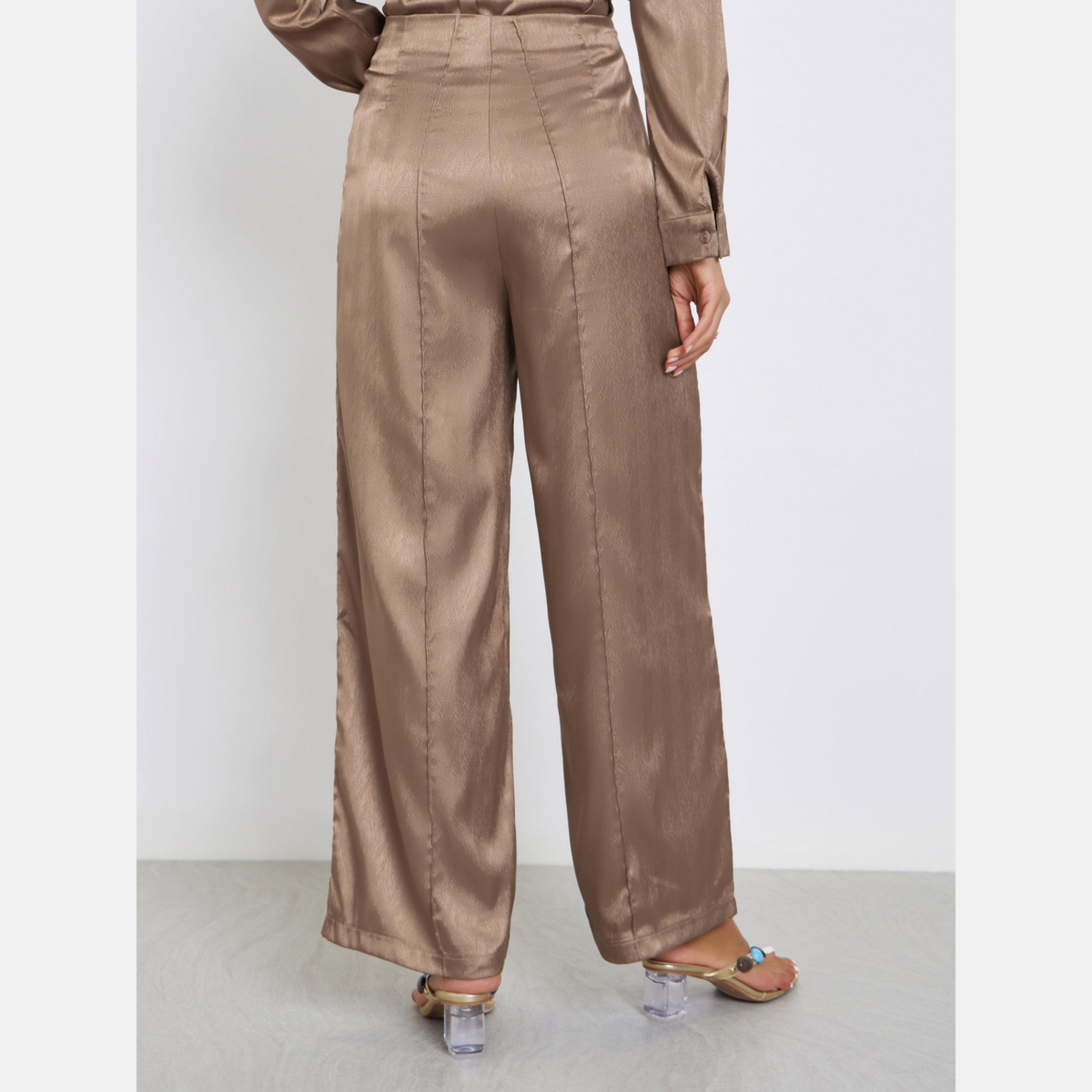 Styli Brown Jacquard Wide Leg Trousers-women-clothing-bottoms-trousers-image-4