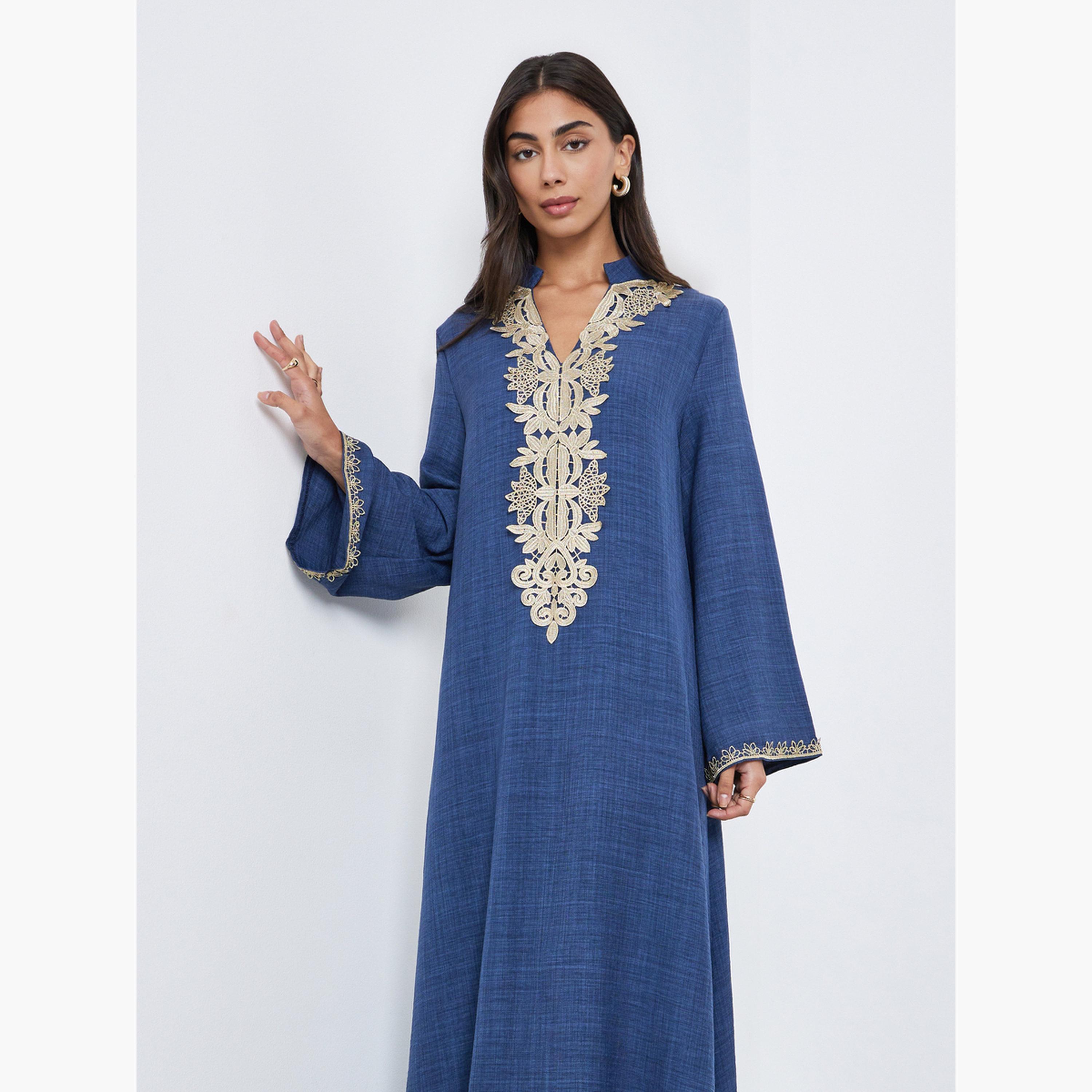 أميرة x ستايلي جلابية بتفاصيل دانتيل أمامية-women-arabicclothing-jalabiyas-image-2