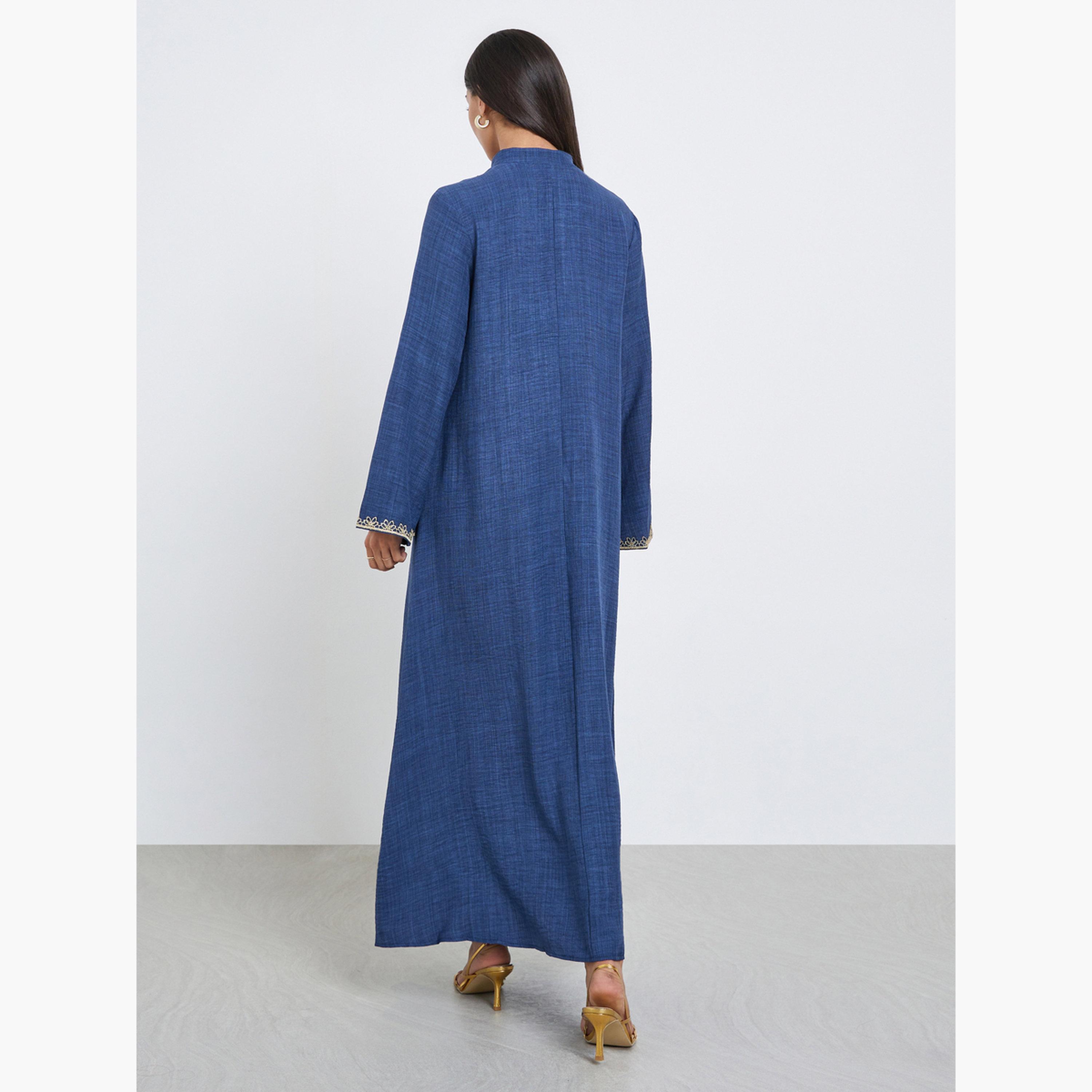 Amirah X Styli Blue Lace Trim Panel Jalabiya-women-arabicclothing-jalabiyas-image-3