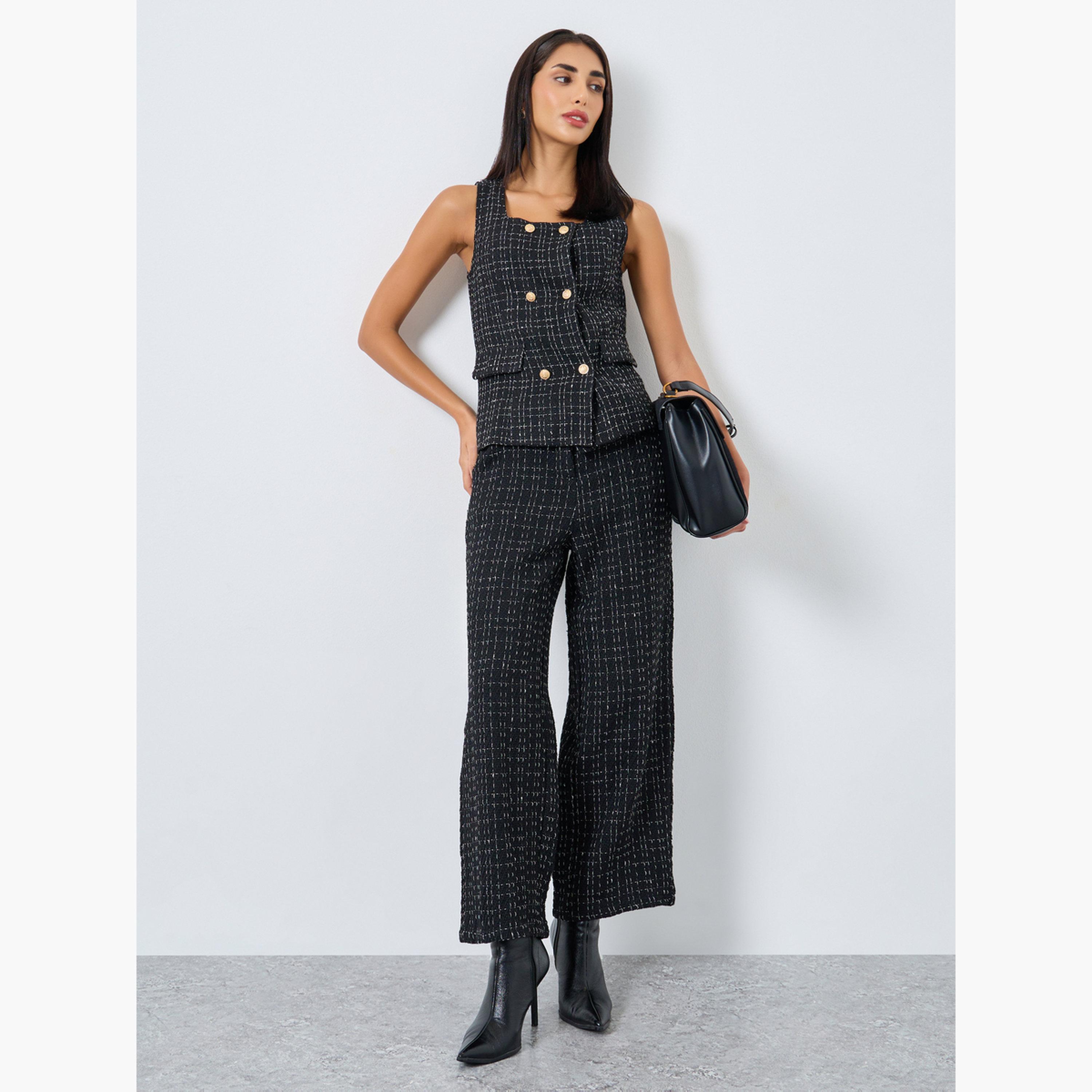 ستايلي - سترة سوداء من التويد برقبة مربعة-women-clothing-shirtsandblouses-blouses-image-2