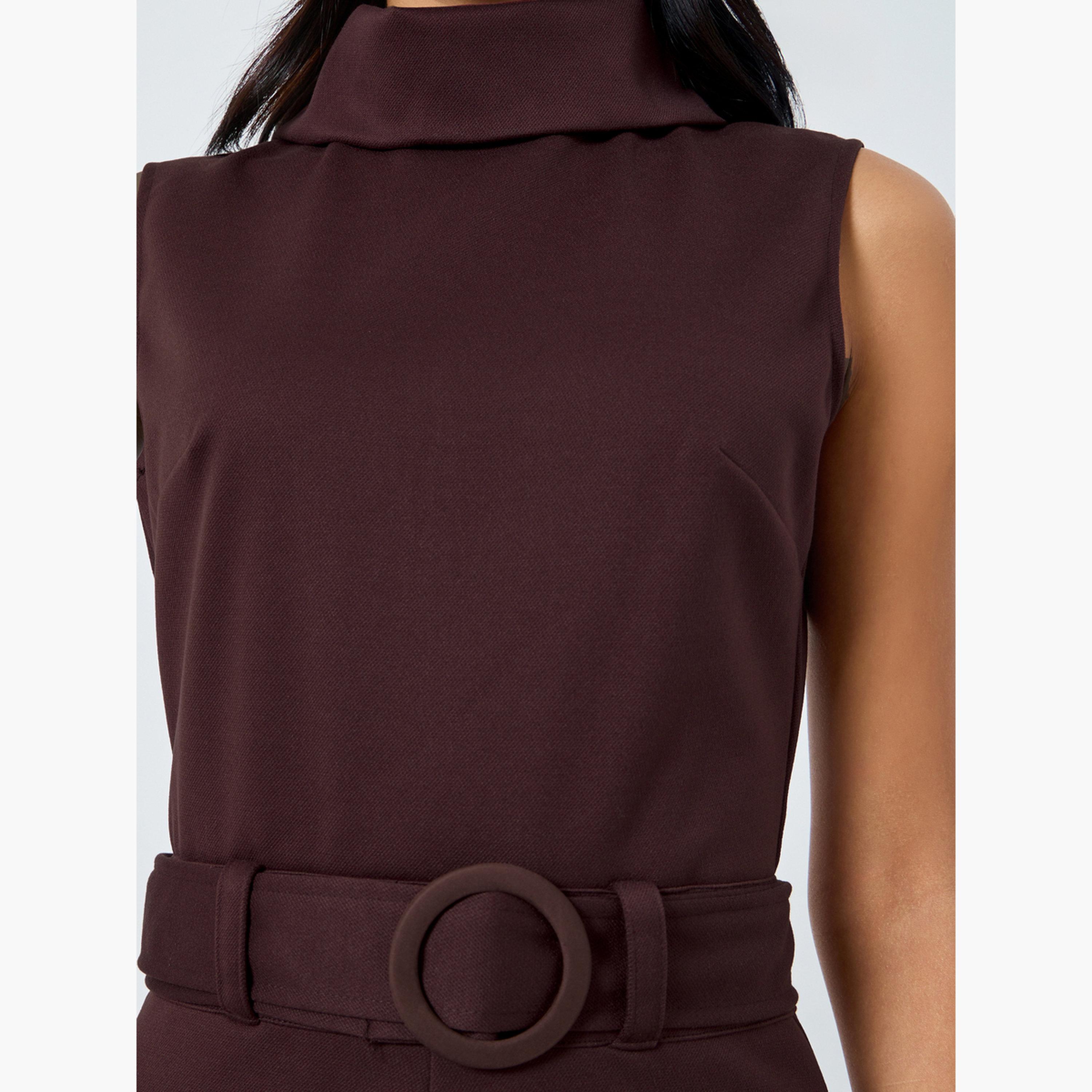 ستايلي - فستان ماكسي بني بدون أكمام بتصميم A-women-clothing-dresses-image-3