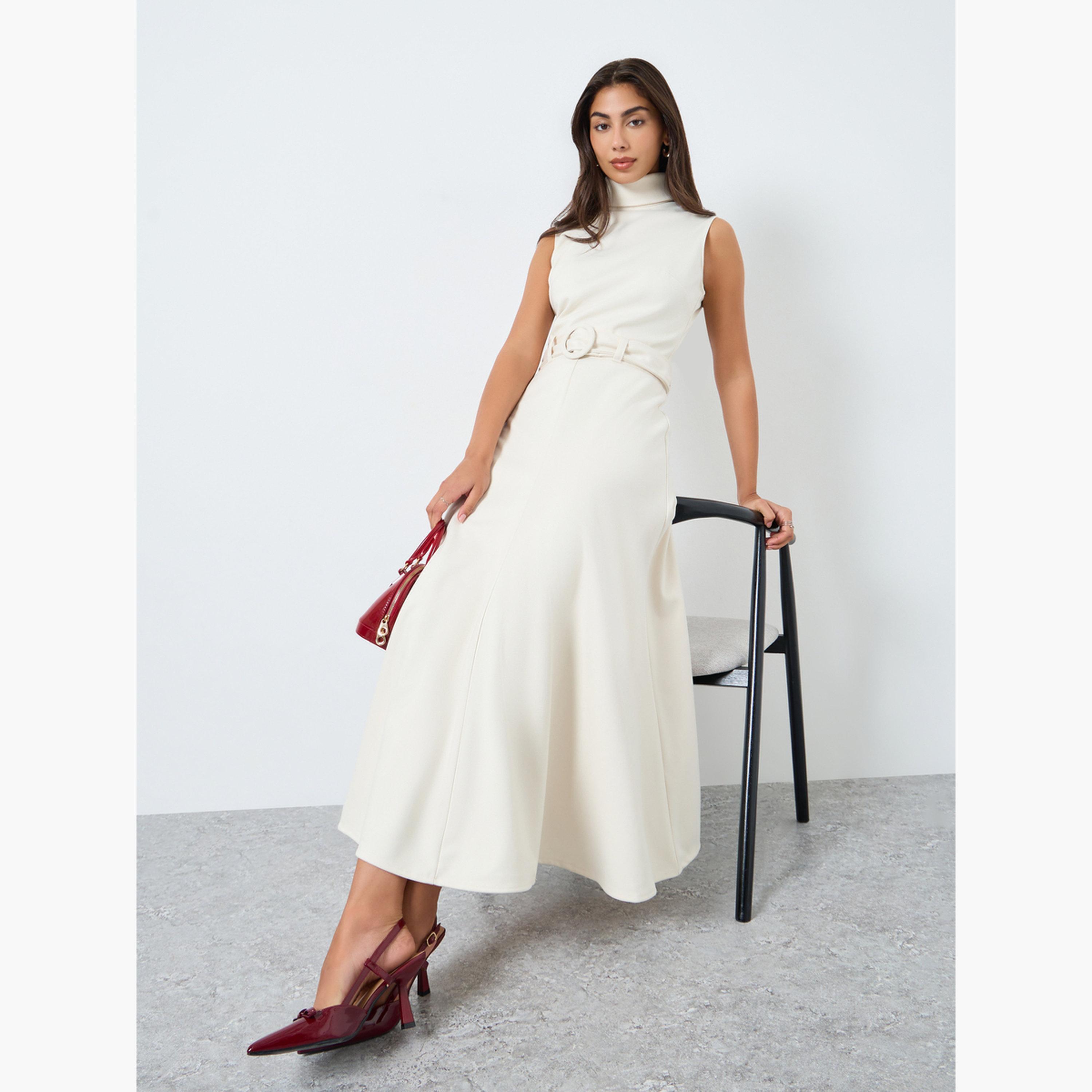 Styli Cream Sleeveless A-Line Maxi Dress-women-clothing-dresses-image-2