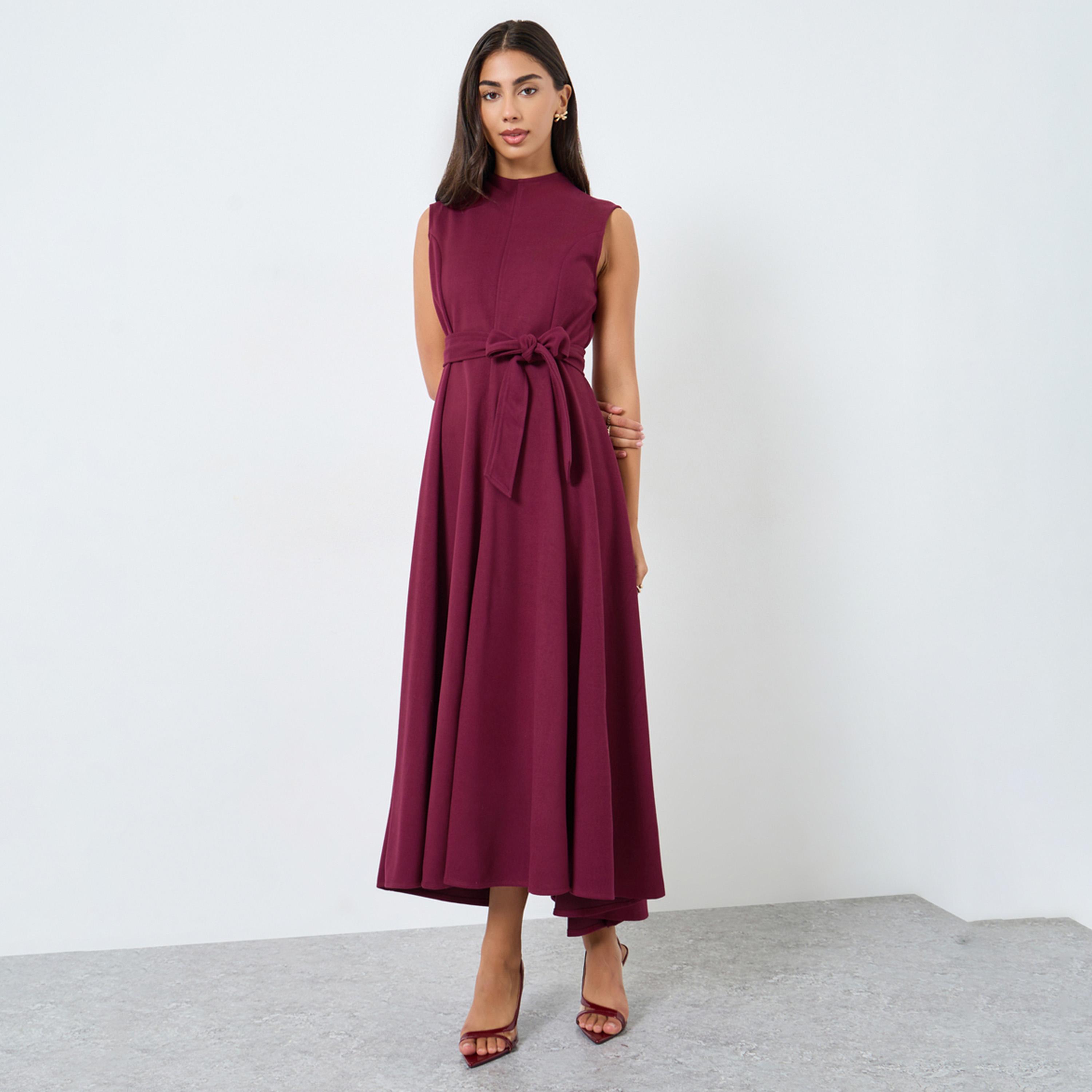 Styli Maroon Sleeveless A-Line Maxi Dress-women-clothing-dresses-image-1
