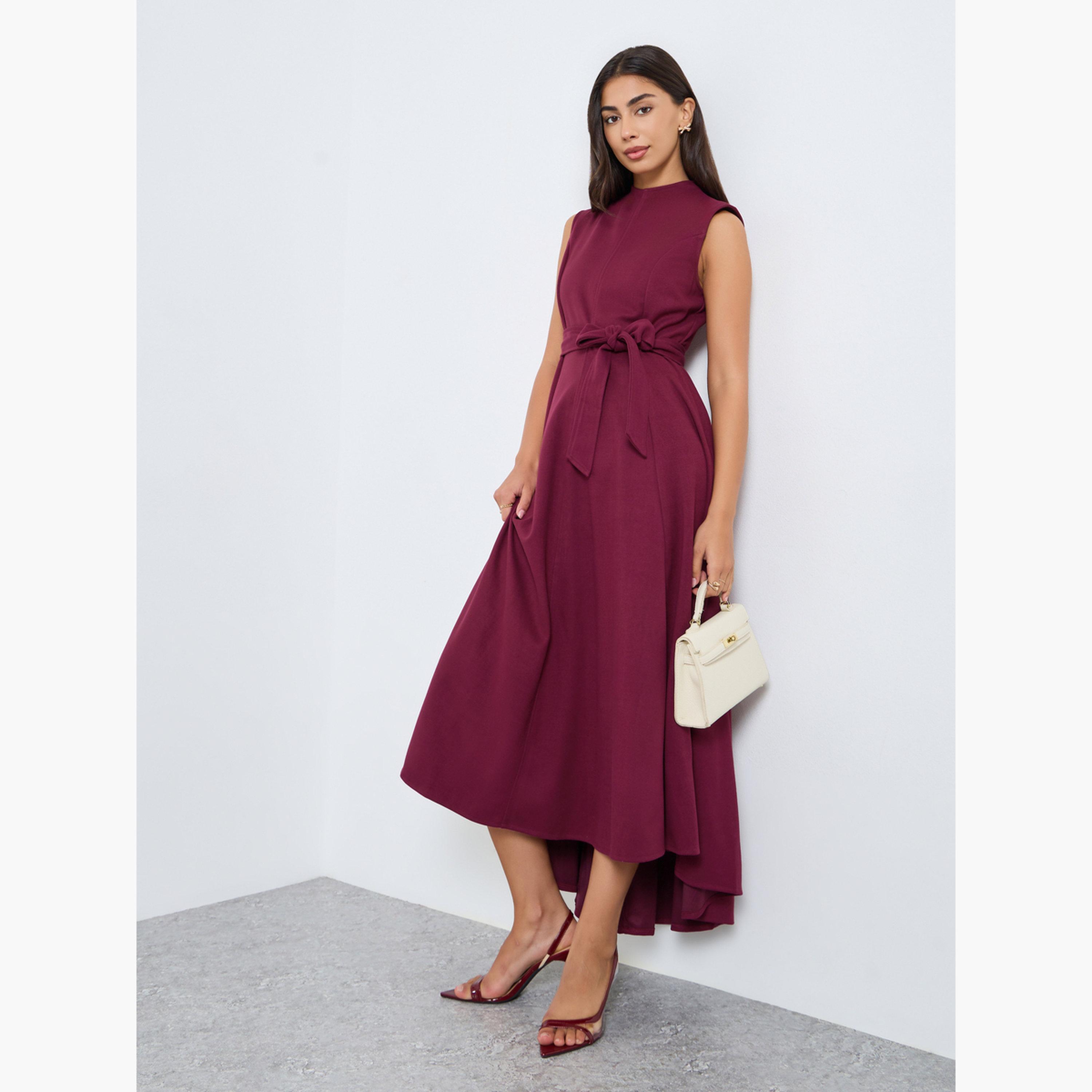 Styli Maroon Sleeveless A-Line Maxi Dress-women-clothing-dresses-image-2