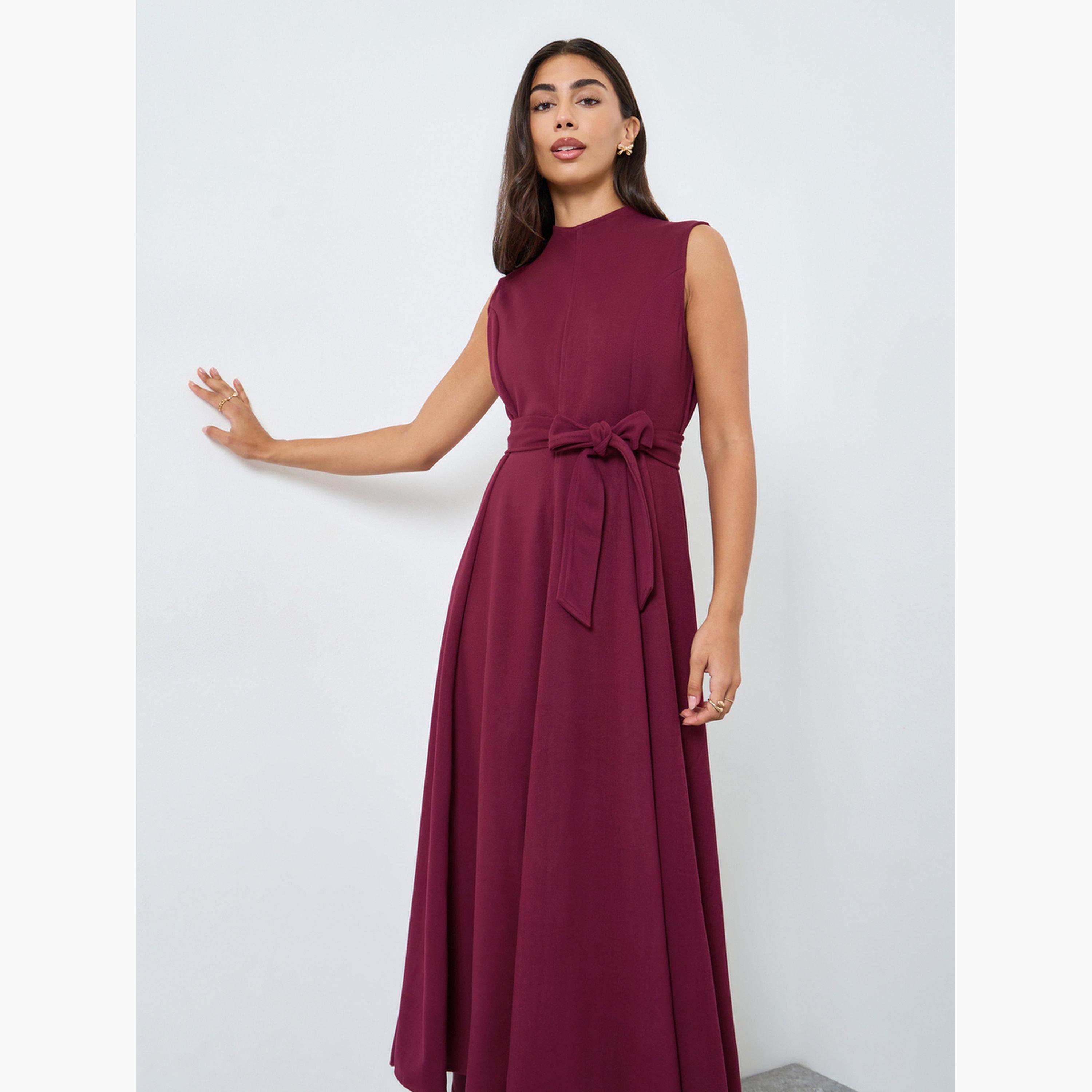 Styli Maroon Sleeveless A-Line Maxi Dress-women-clothing-dresses-image-3