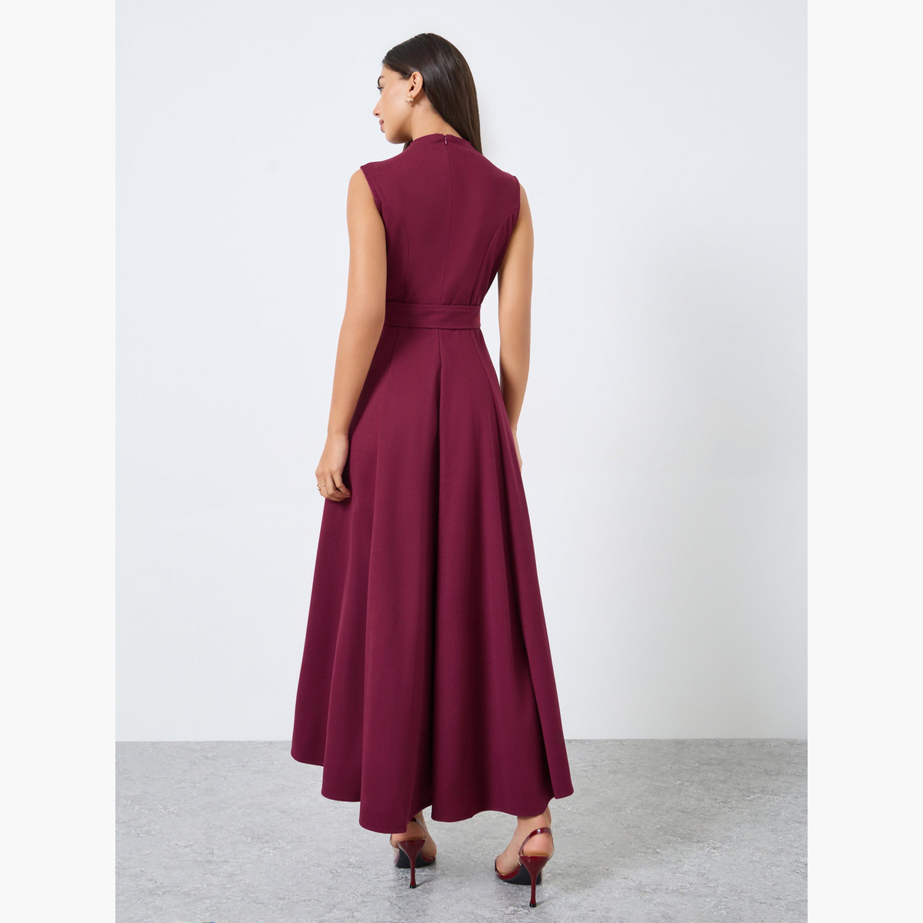 Styli Maroon Sleeveless A-Line Maxi Dress-women-clothing-dresses-image-5