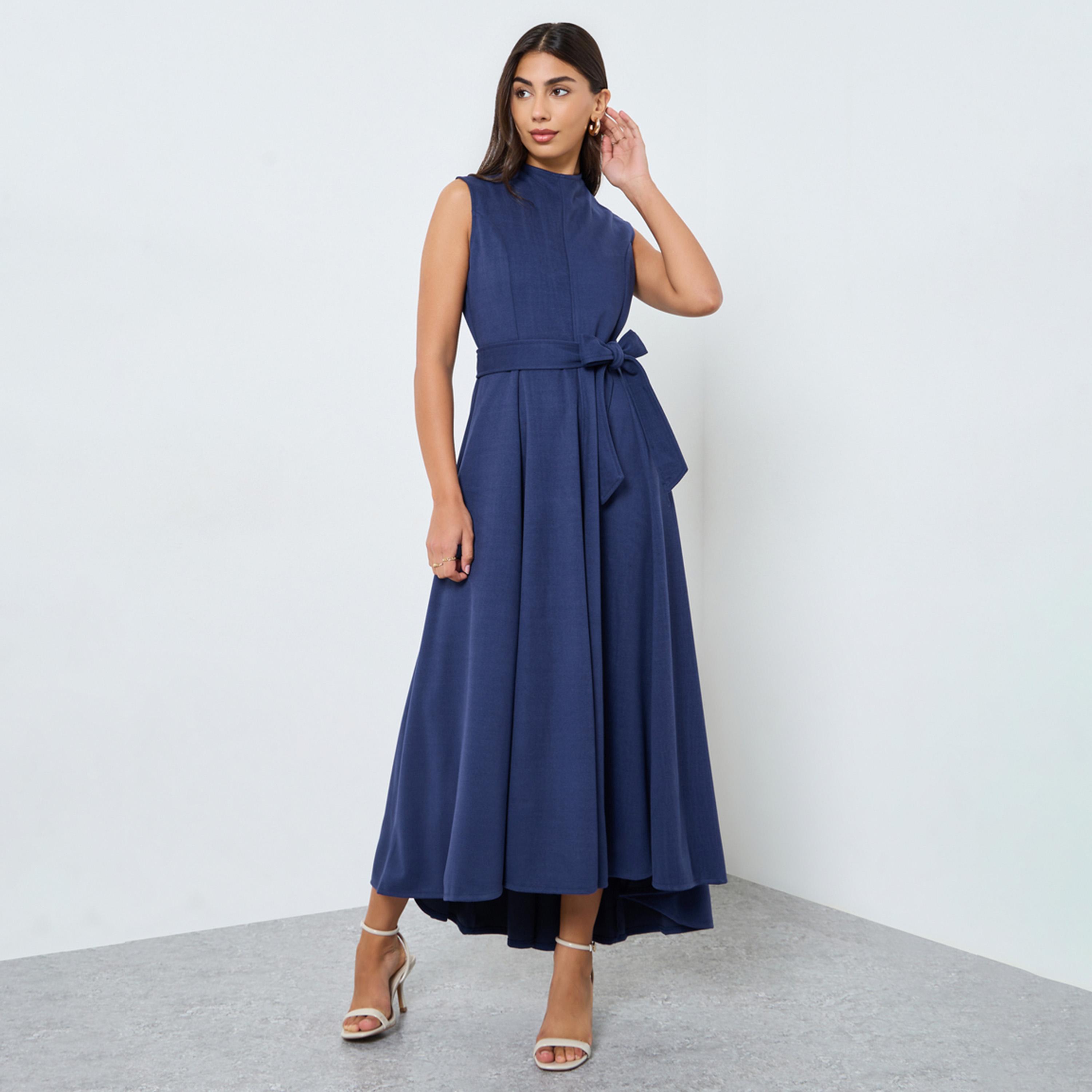 Styli Navy Blue Sleeveless A-Line Maxi Dress-women-clothing-dresses-image-1