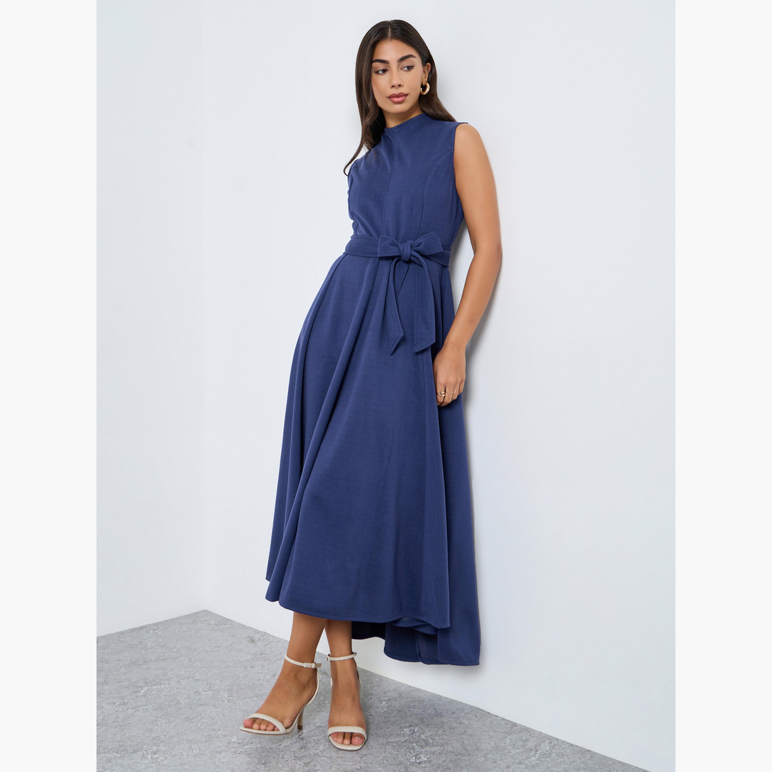 Styli Navy Blue Sleeveless A-Line Maxi Dress-women-clothing-dresses-image-2