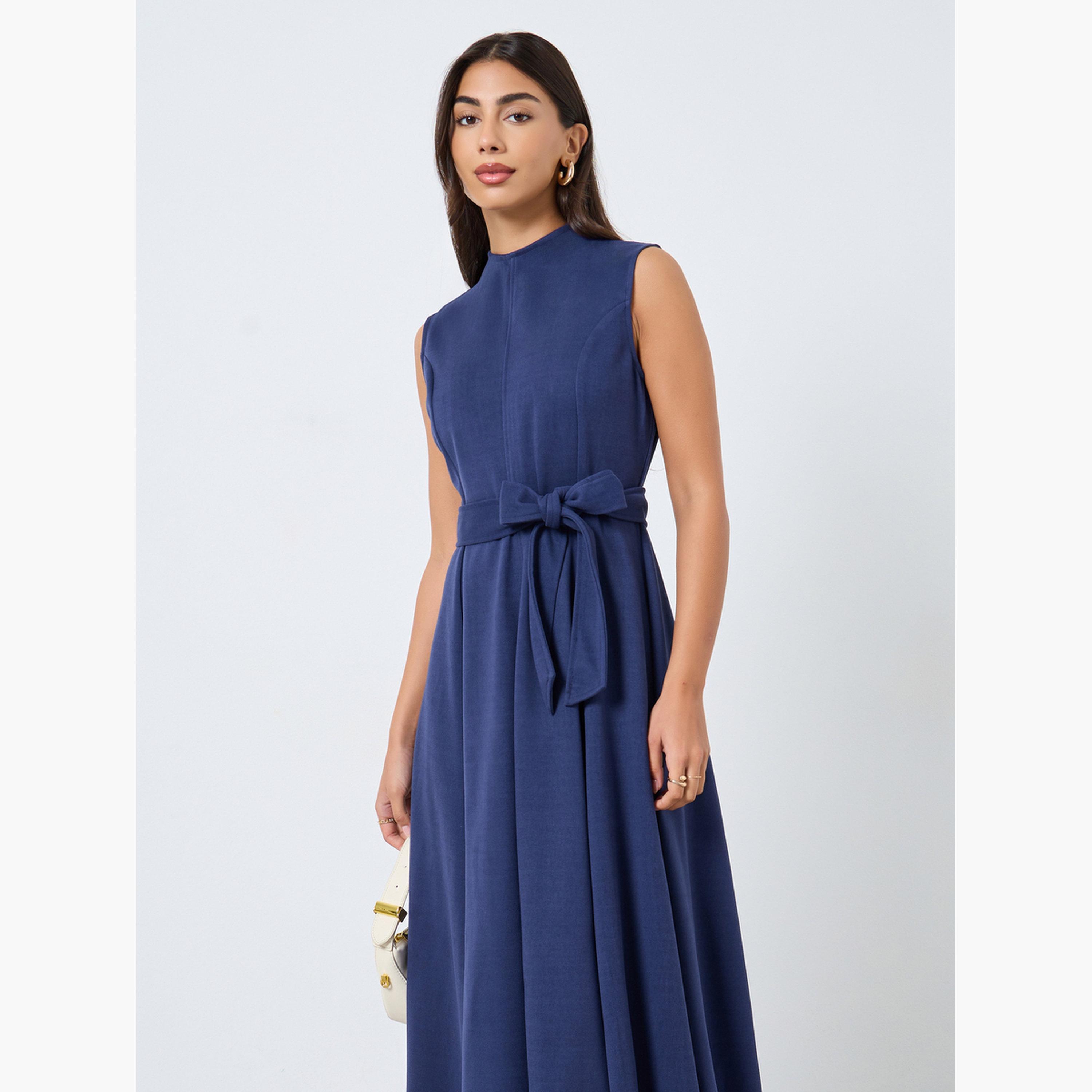Styli Navy Blue Sleeveless A-Line Maxi Dress-women-clothing-dresses-image-3