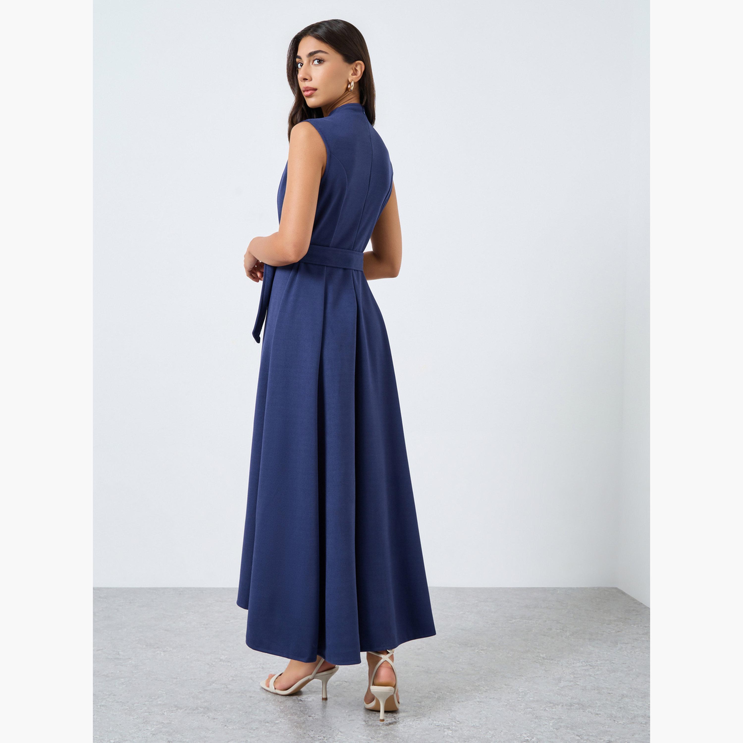 Styli Navy Blue Sleeveless A-Line Maxi Dress-women-clothing-dresses-image-5