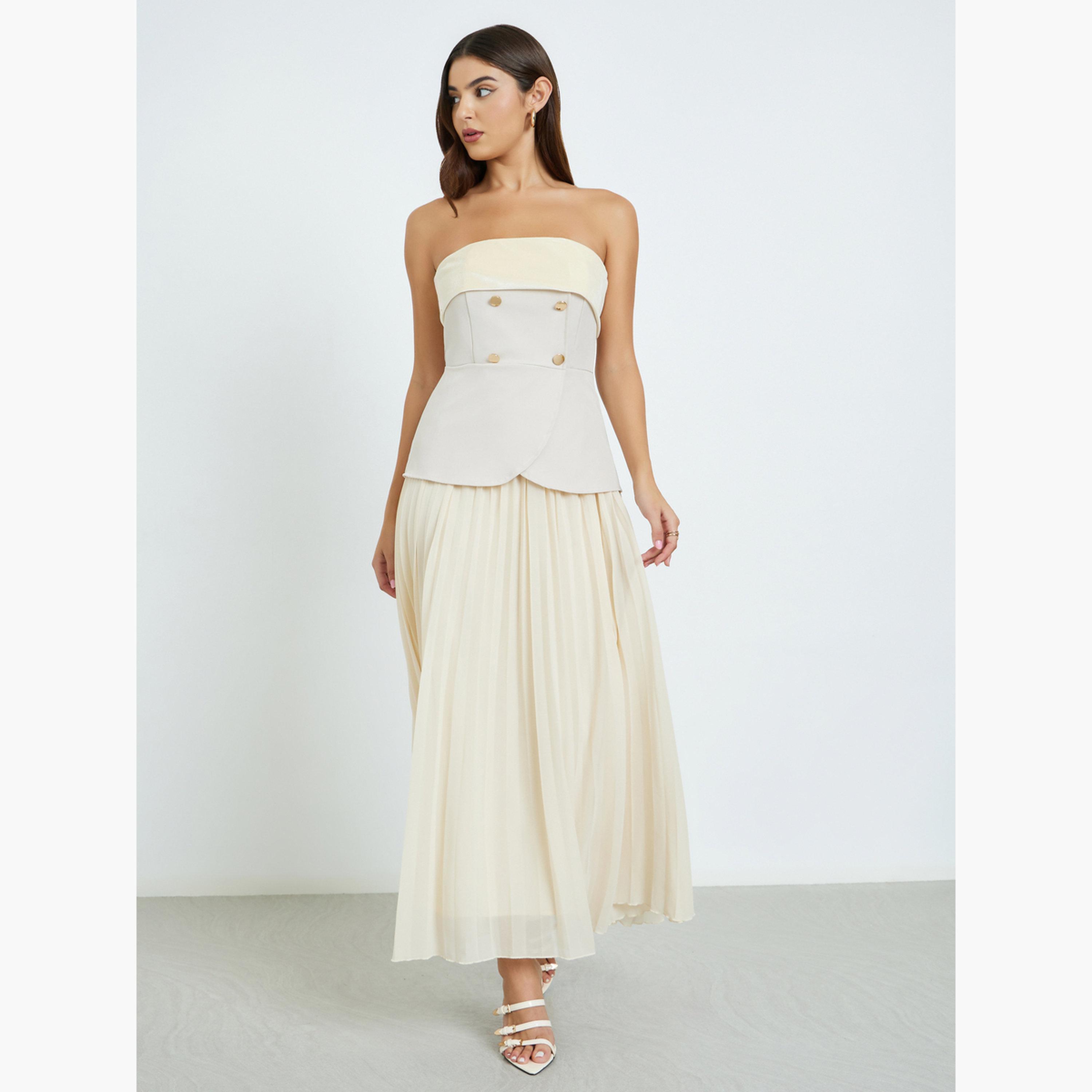 ستايلي - فستان ماكسي بيج بياقة دائرية وكسرات للنساء-women-clothing-dresses-image-1