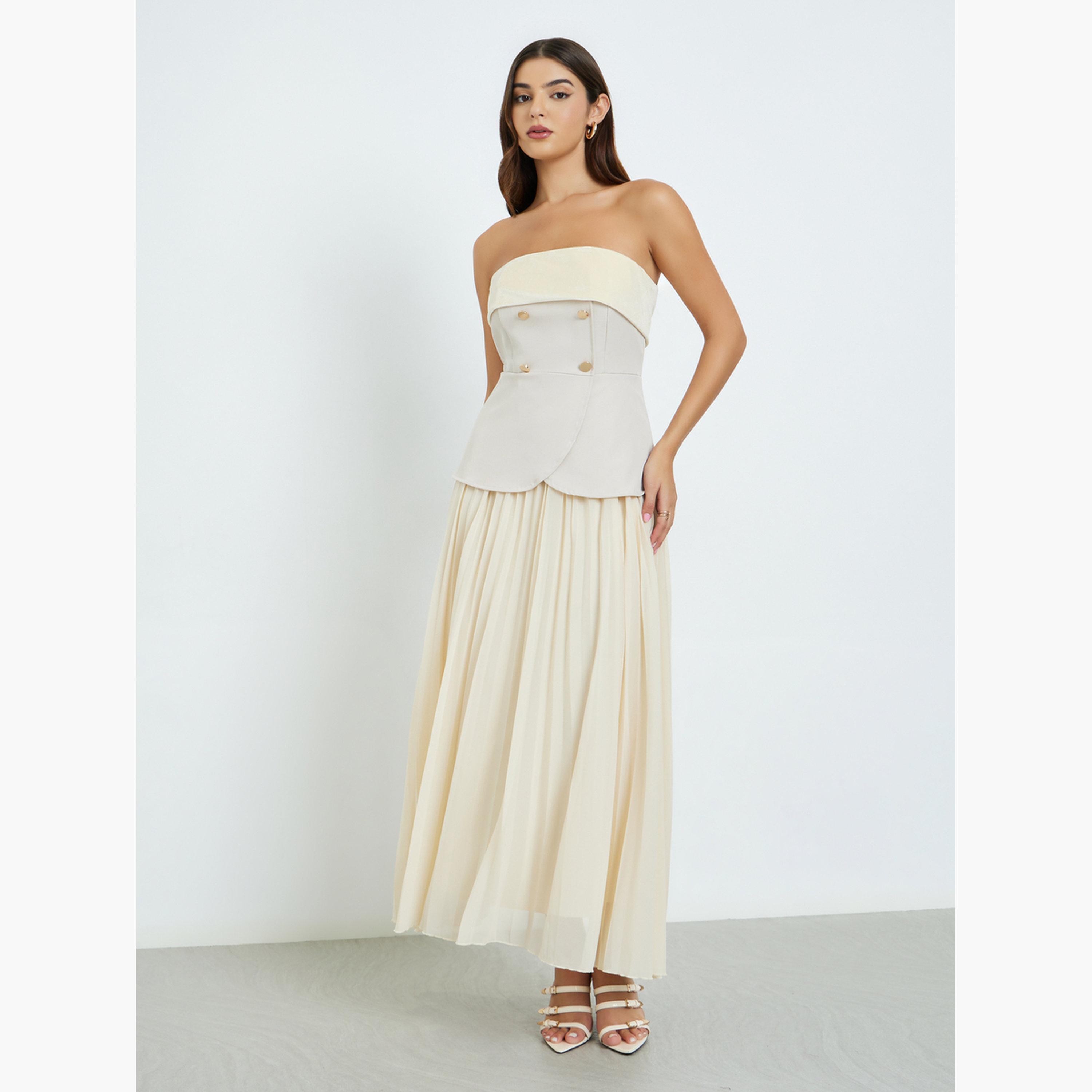 ستايلي - فستان ماكسي بيج بياقة دائرية وكسرات للنساء-women-clothing-dresses-image-2