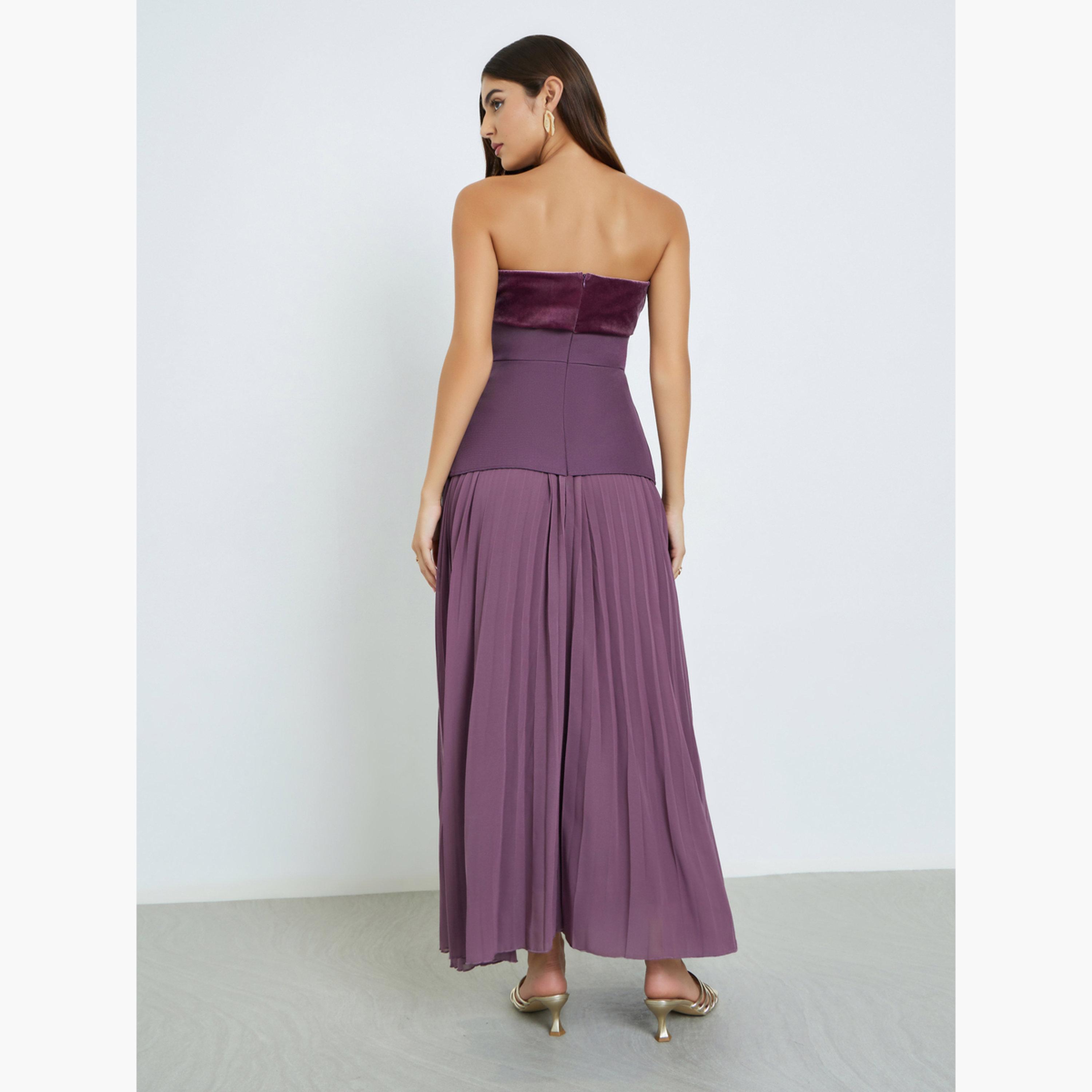 ستايلي - فستان ماكسي أرجواني بفتحة رقبة على شكل شريط ومطوي للنساء-women-clothing-dresses-image-5