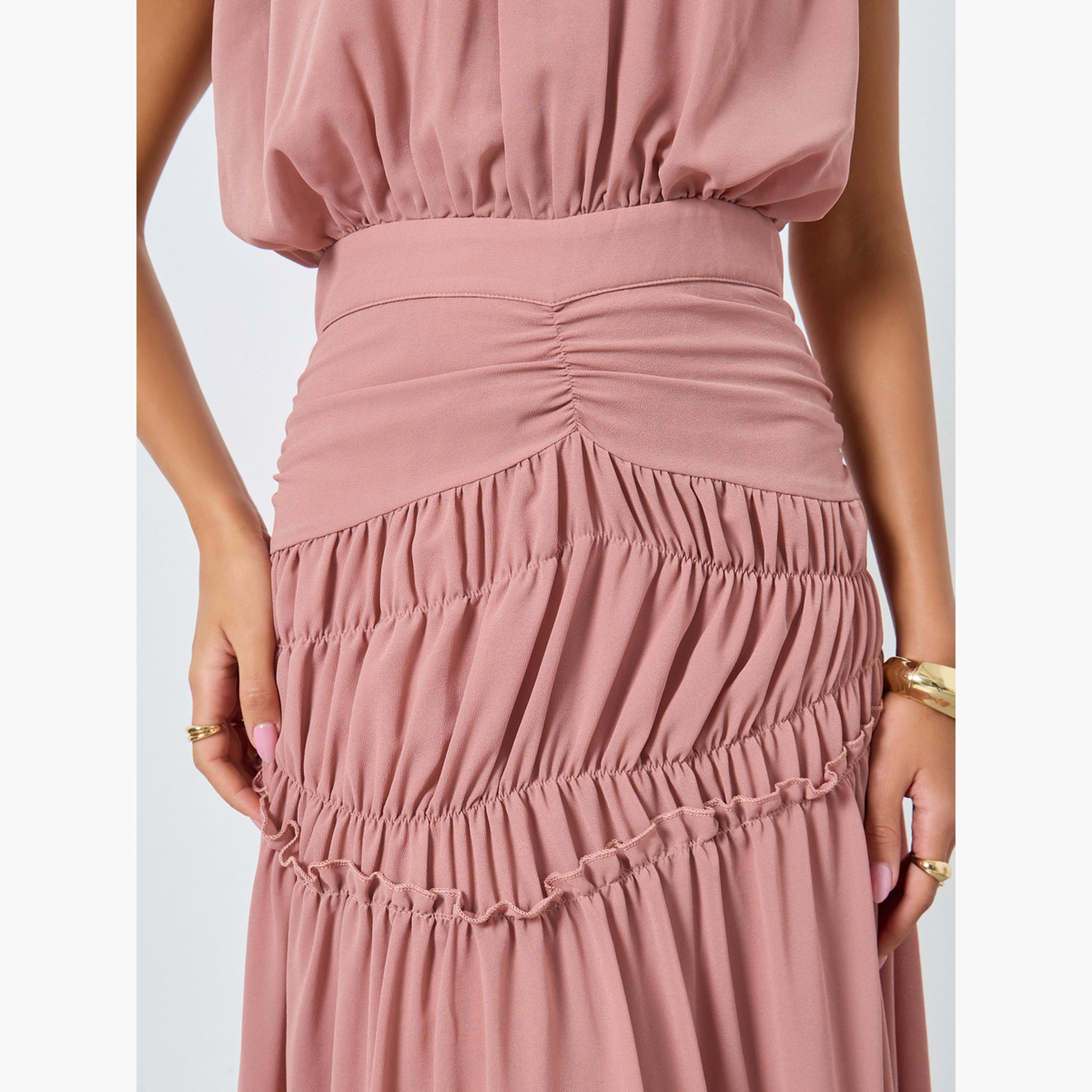 ستايلي - فستان ماكسي وردي بدون أكمام بخصر مطوية للنساء-women-clothing-dresses-image-5