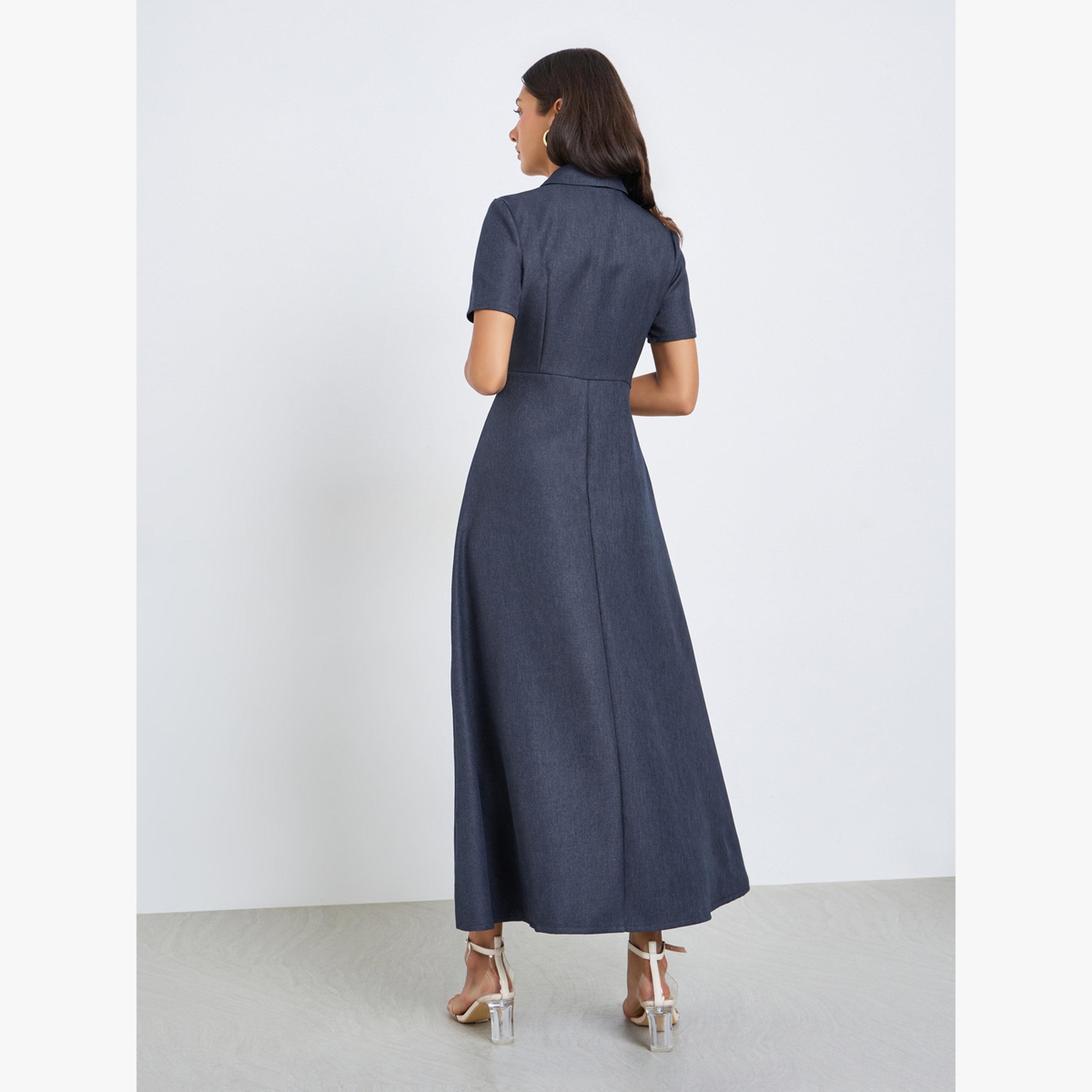 فستان طويل بحافة واسعة وأكمام قصيرة-women-clothing-dresses-image-3