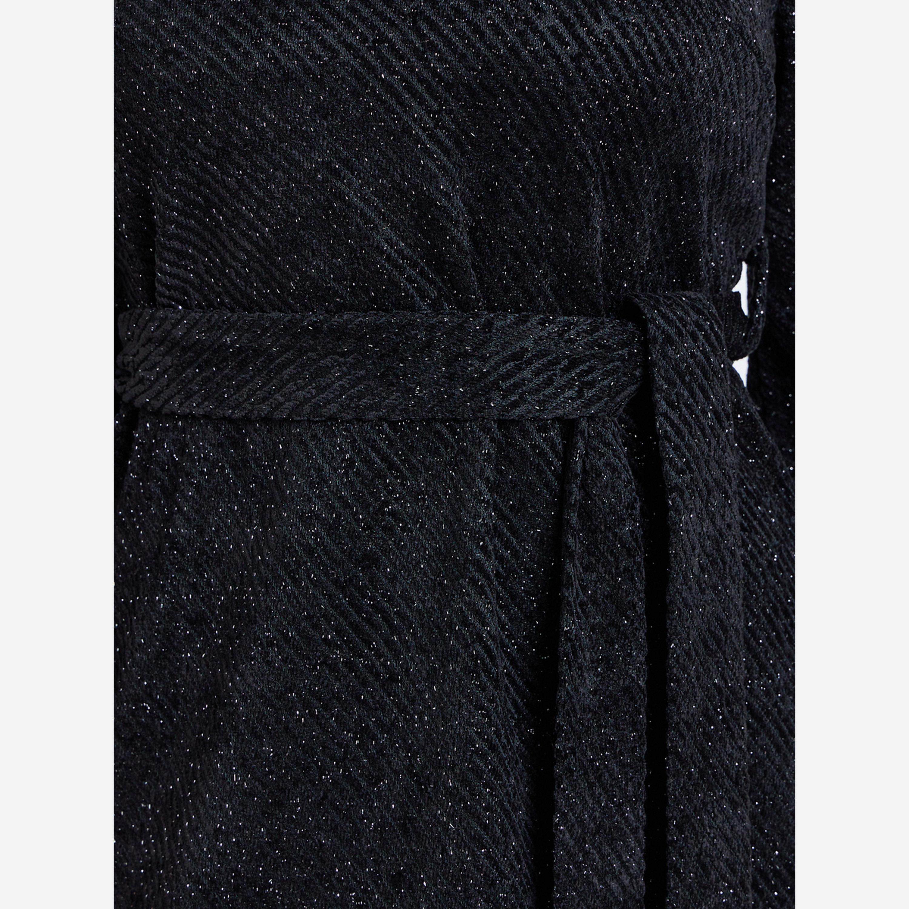 Styli Black Textured Midi Dress with 3/4 Sleeves-women-clothing-dresses-image-5