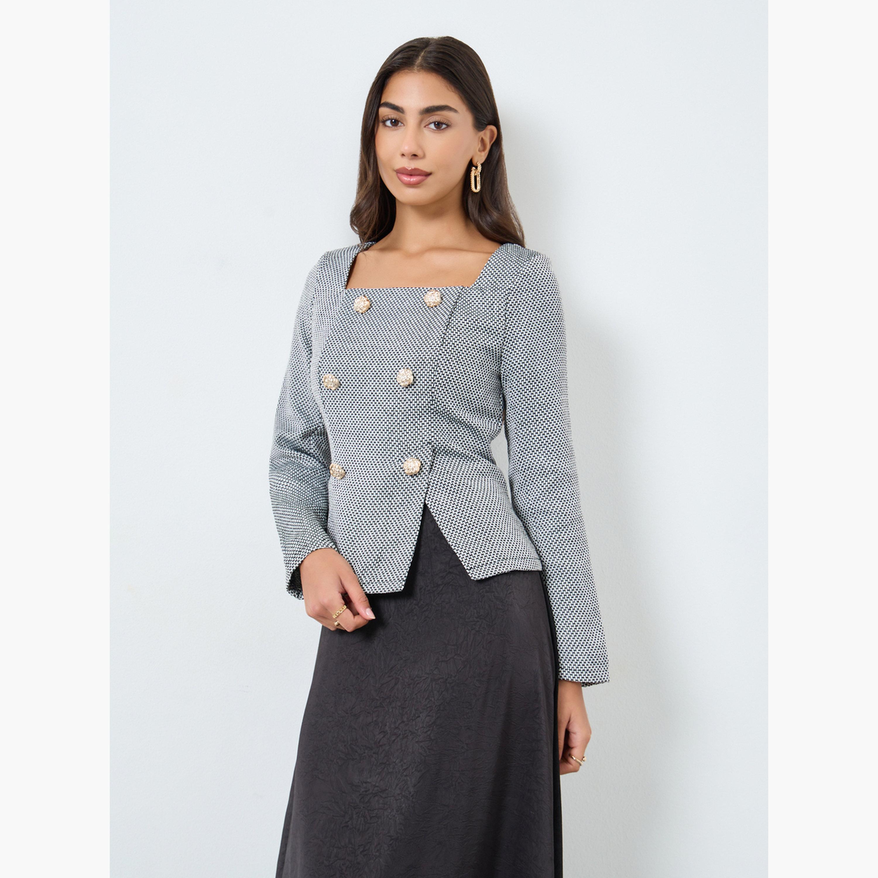 ستايلي - فستان ماكسي أسود من التويد بفتحة رقبة مربعة وتصميم A للنساء-women-clothing-dresses-image-3