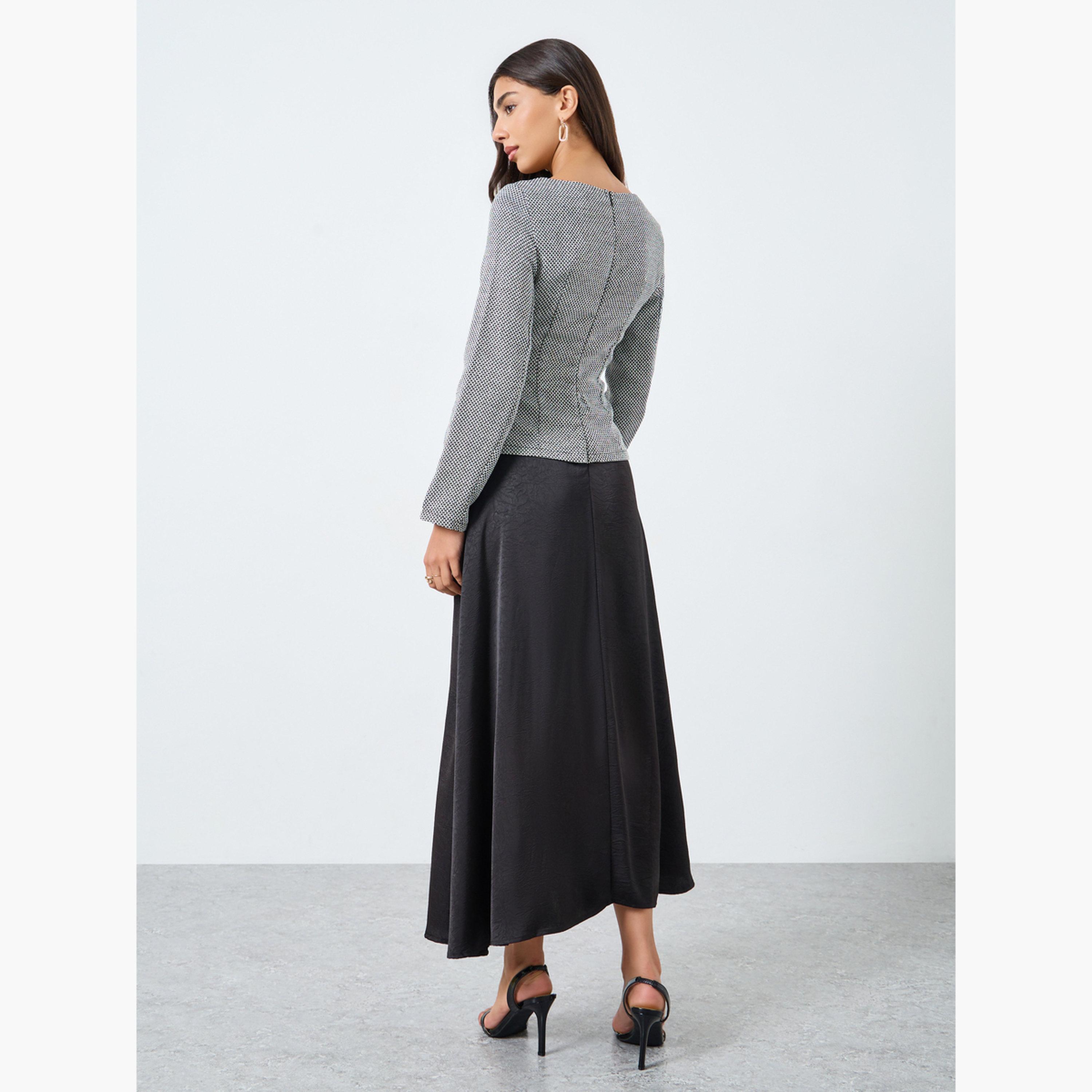 ستايلي - فستان ماكسي أسود من التويد بفتحة رقبة مربعة وتصميم A للنساء-women-clothing-dresses-image-4