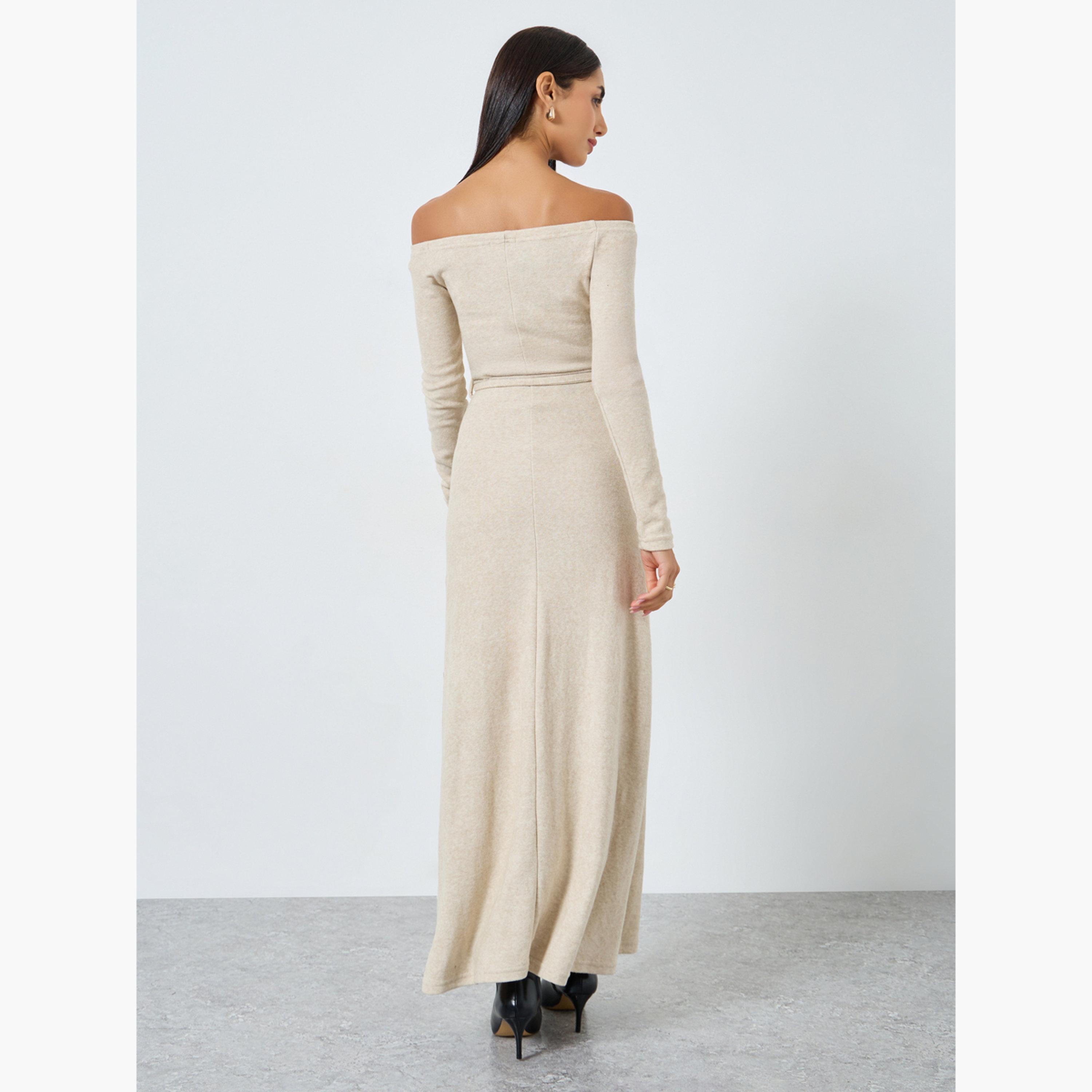 Styli Women Beige Long Sleeve Maxi Sweater Dress-women-clothing-dresses-image-3