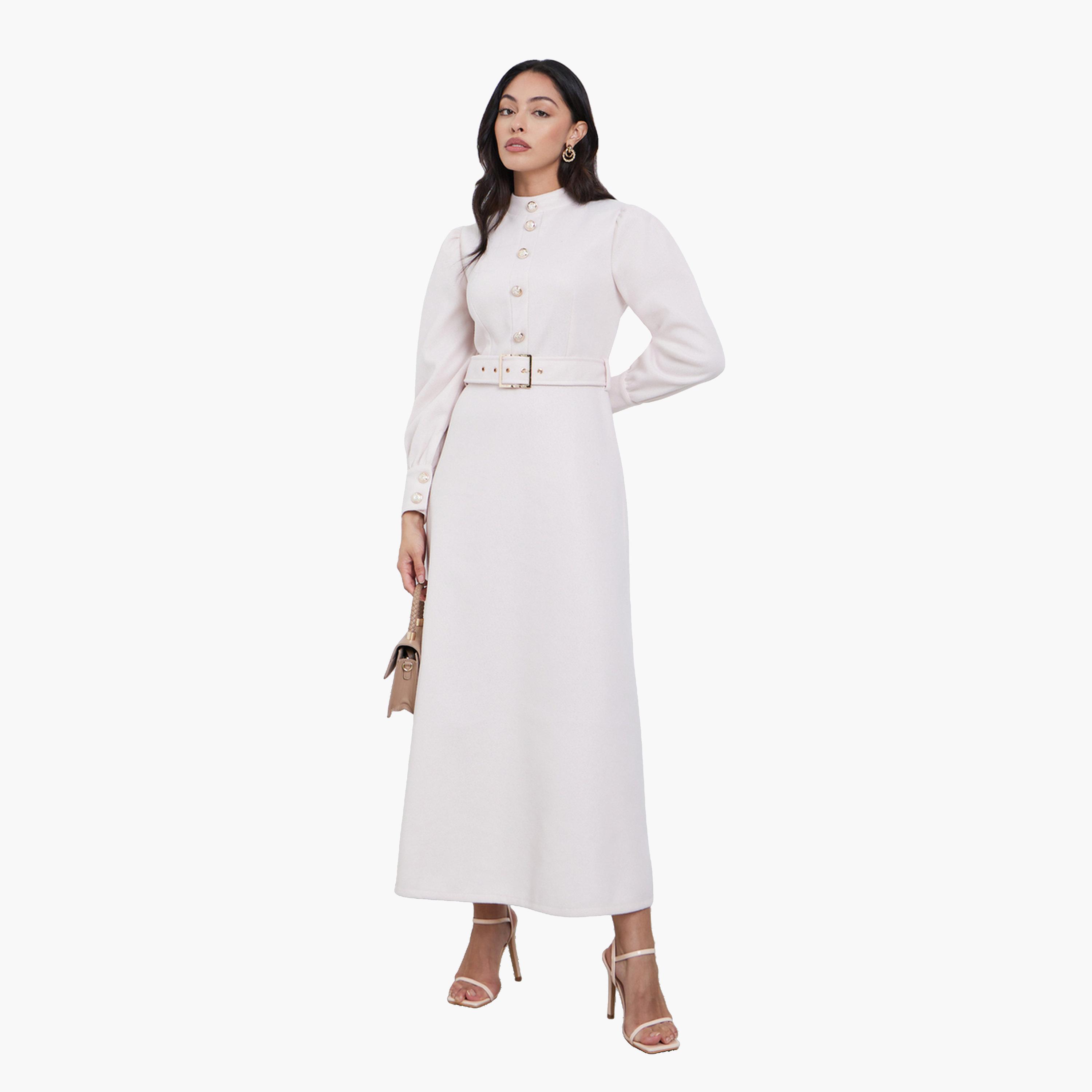 ستايلي - فستان ماكسي بيج بأكمام طويلة وحزام على شكل حرف A للنساء-women-clothing-dresses-image-1