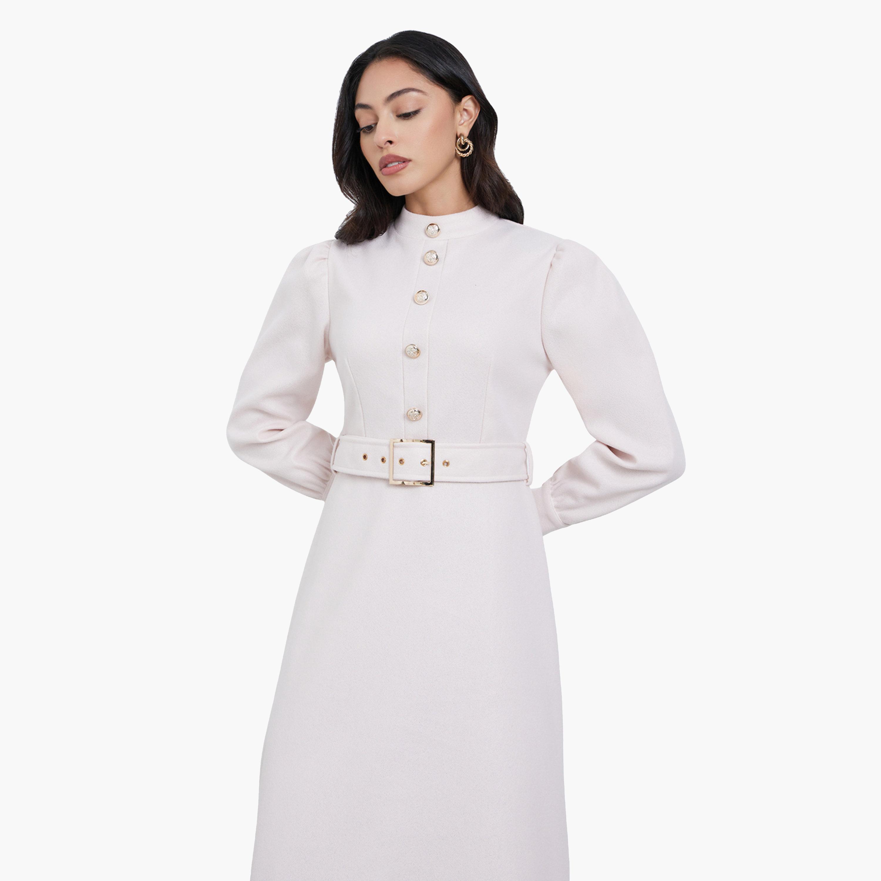 ستايلي - فستان ماكسي بيج بأكمام طويلة وحزام على شكل حرف A للنساء-women-clothing-dresses-image-3
