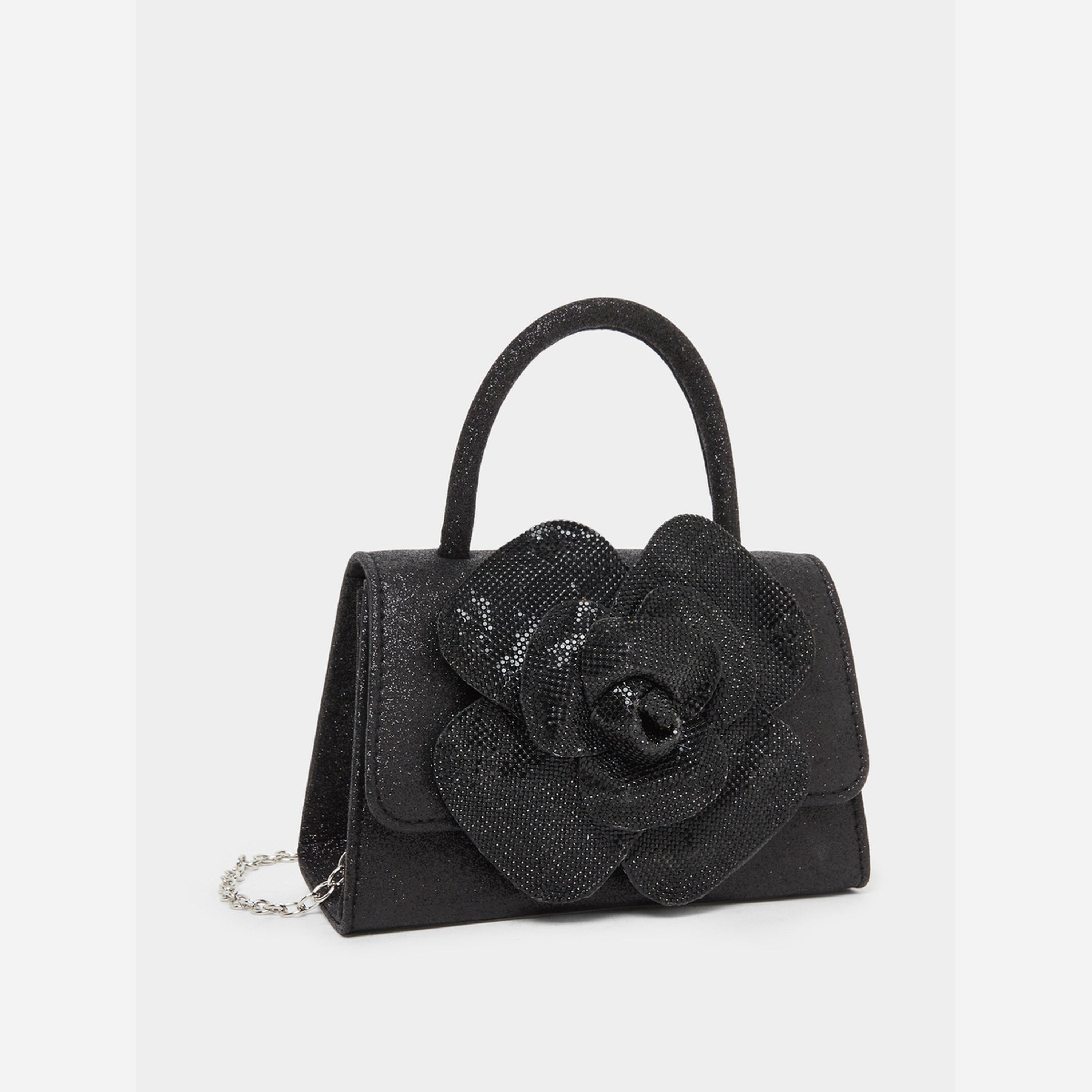 Styli Black Floral Embellished Satchel Bag-women-bagsandwallets-handbags-image-1