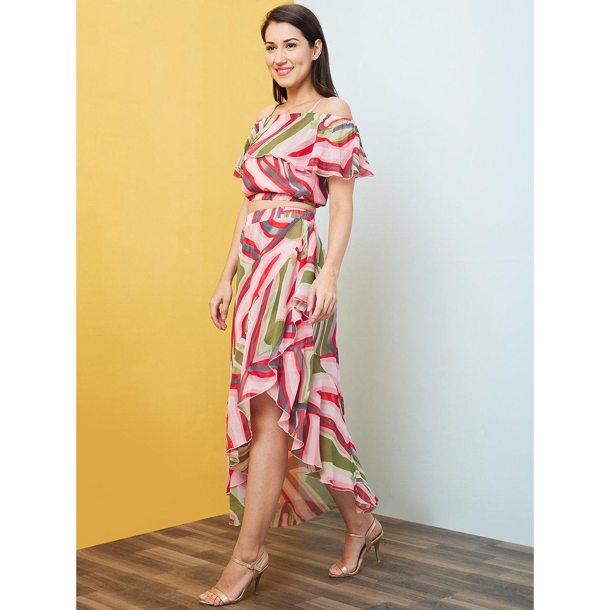 Globus X Styli Multi Off-Shoulder Crop Top and Skirt Co-Ords-women-clothing-coordsets-image-2
