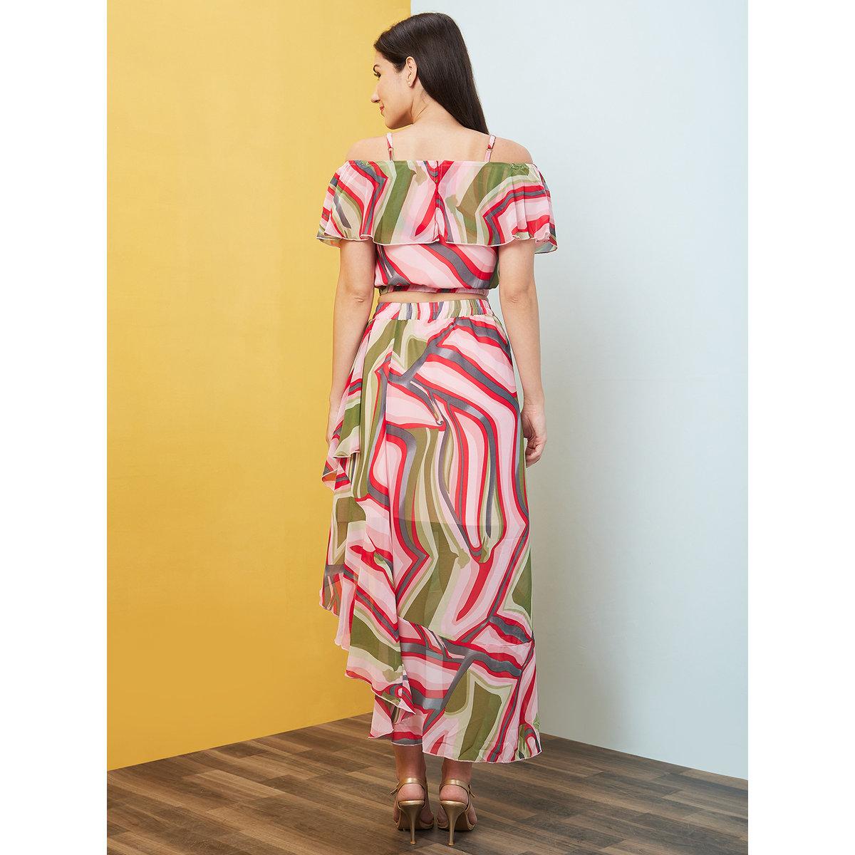 Globus X Styli Multi Off-Shoulder Crop Top and Skirt Co-Ords-women-clothing-coordsets-image-3