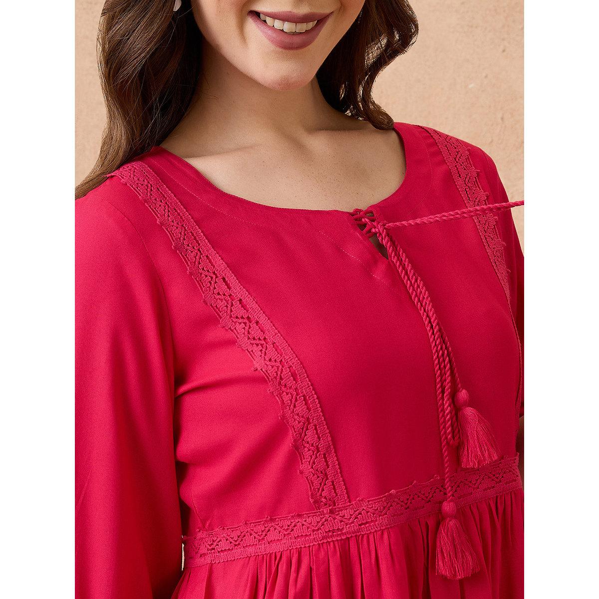 Globus X Styli Red Lace Insert Peplum Top and Trousers Workwear Co-Ords-women-clothing-coordsets-image-4
