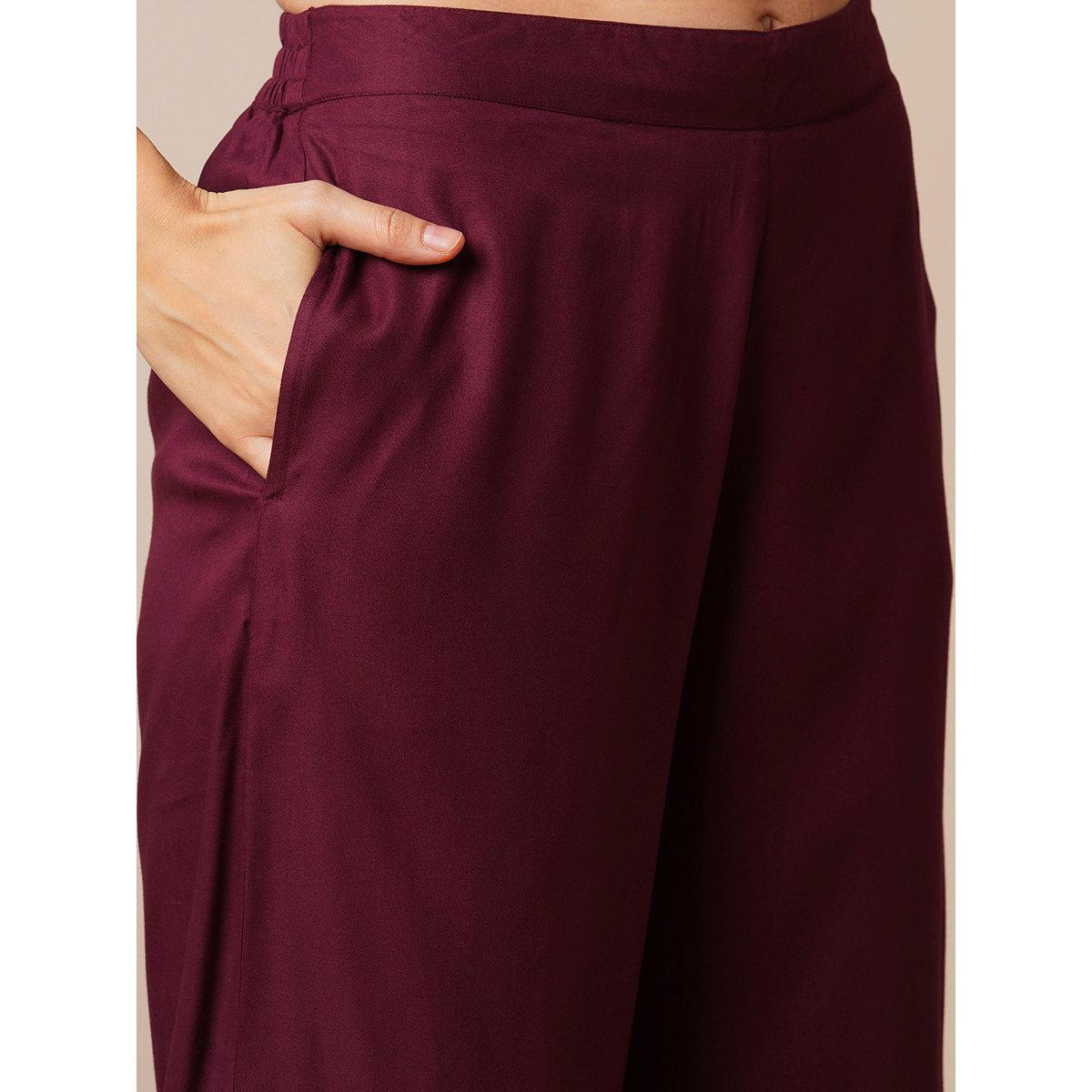 Globus X Styli Burgundy Embroidered Shirt and Pants Fusion Co-Ords-women-clothing-coordsets-image-5