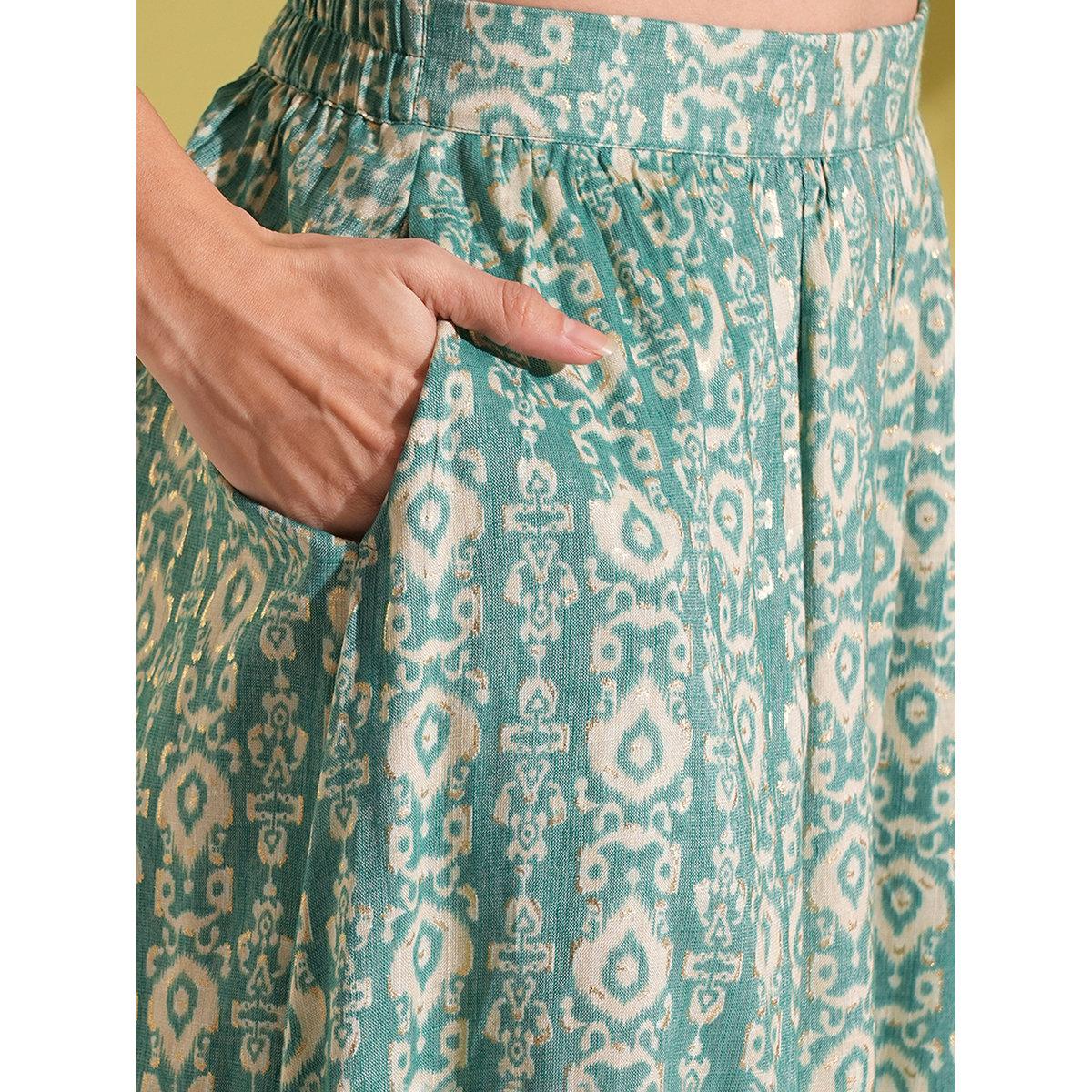 Globus X Styli Green Smocked Crop Top and Maxi Skirt Fusion Co-Ords-women-clothing-coordsets-image-5
