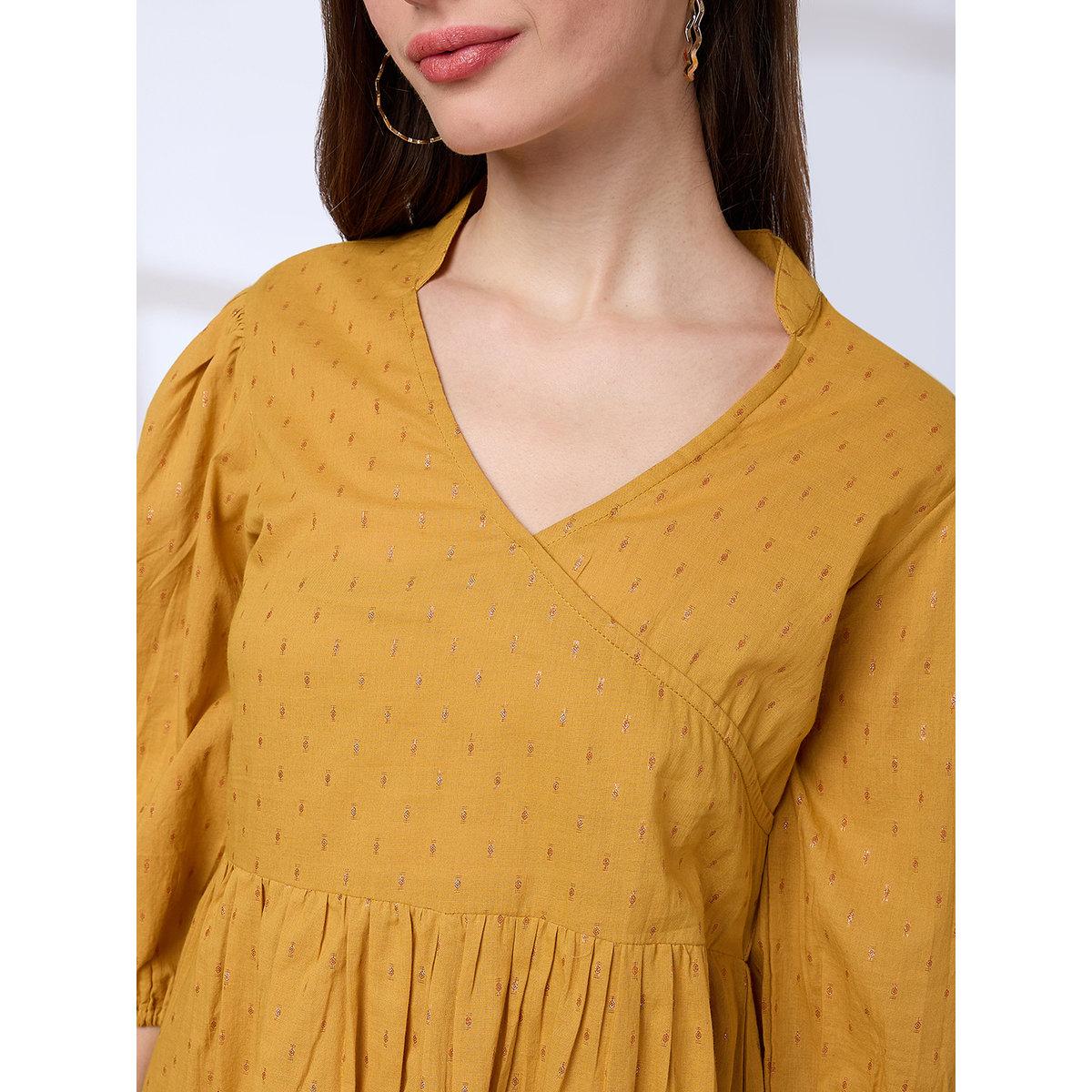 Globus X Styli Yellow Lurex Detail Pattern Tunic and Pants Workwear Co-Ords-women-clothing-coordsets-image-4