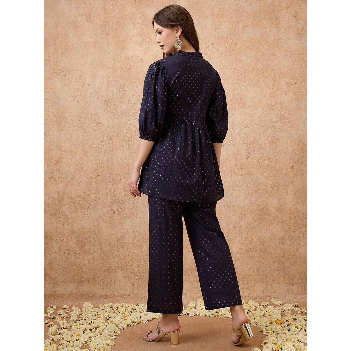 Globus X Styli Navy Bishop Sleeve Tunic and Pants Festive Co-Ords-women-clothing-coordsets-image-3