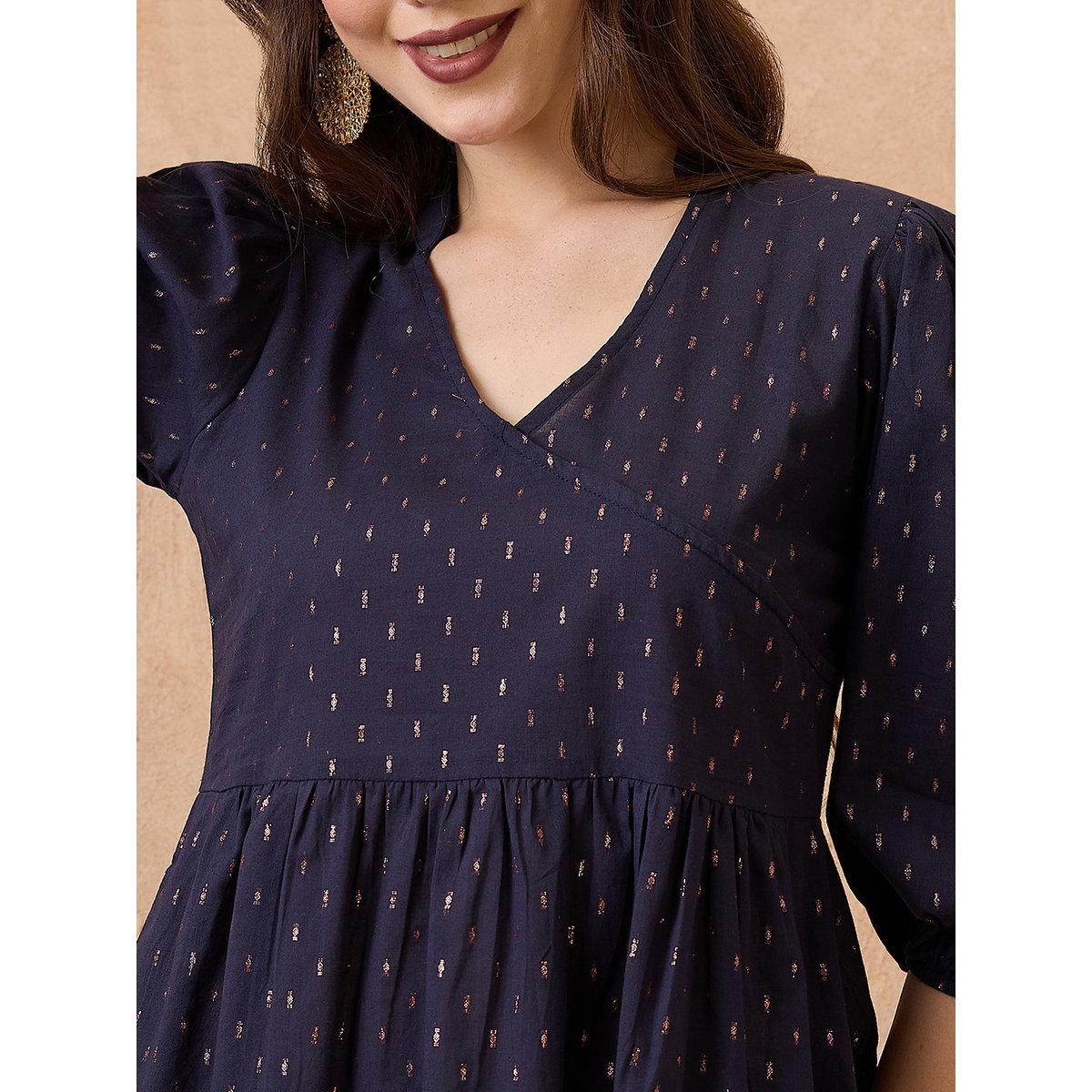 Globus X Styli Navy Bishop Sleeve Tunic and Pants Festive Co-Ords-women-clothing-coordsets-image-4