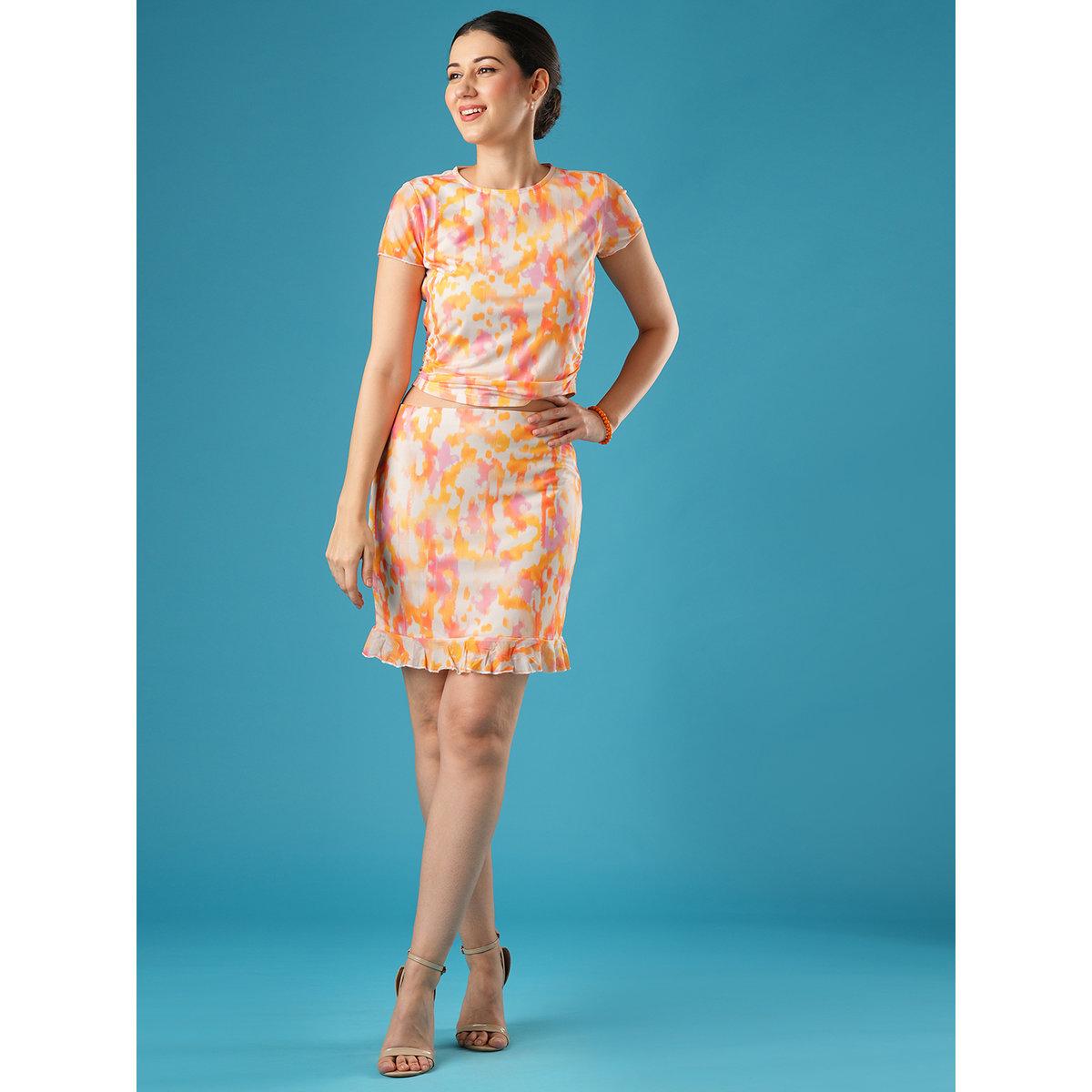 Globus X Styli Multi Printed Side Ruched Top and Skirt Co-Ords-women-clothing-coordsets-image-1