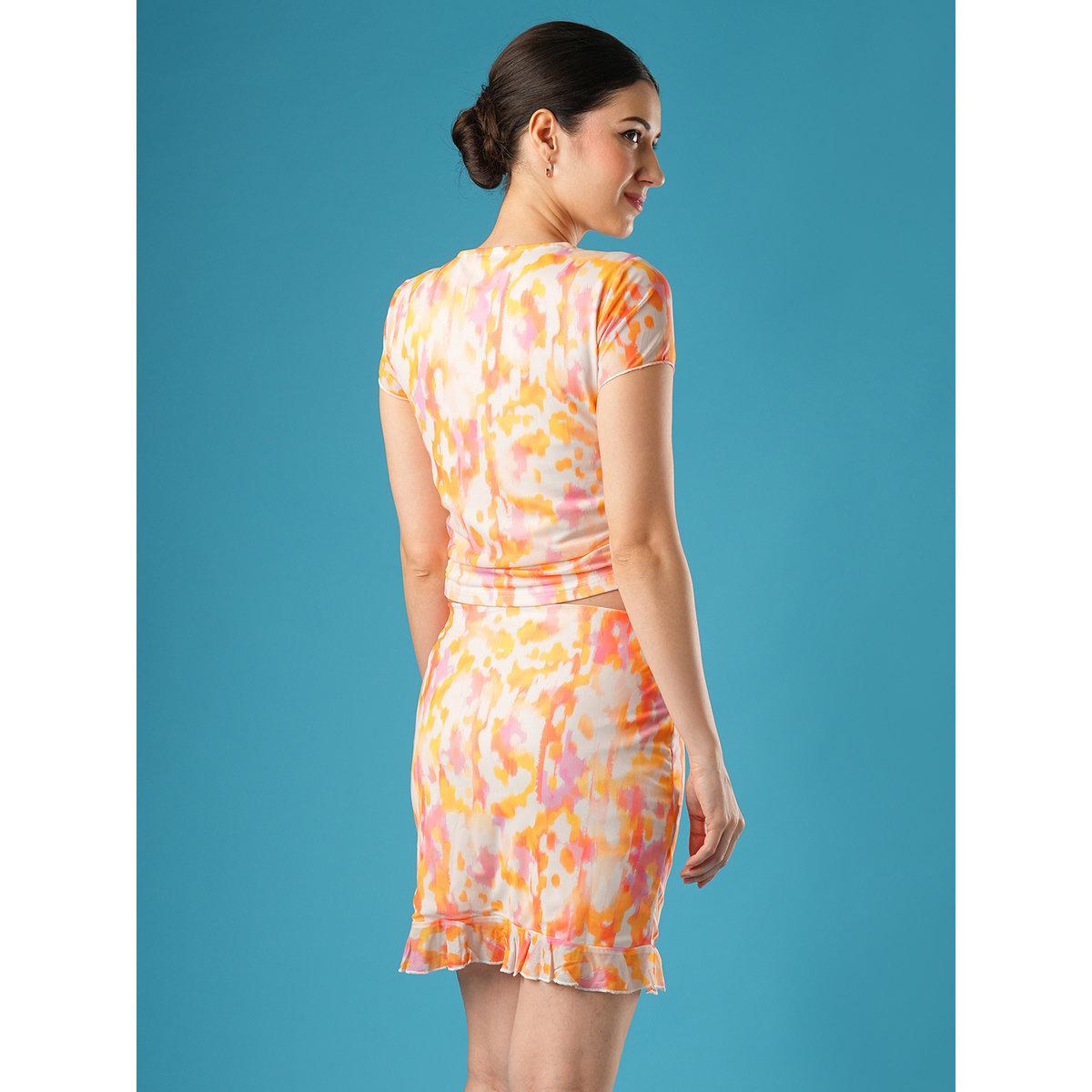 طقم منسق من تنورة وبلوزة بتفاصيل مزمومة-women-clothing-coordsets-image-3