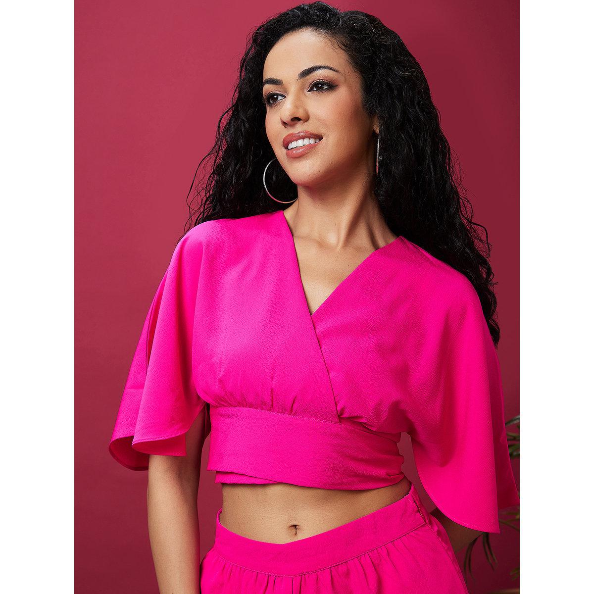 طقم منسق من بنطال بالازة وبلوزة سادة-women-clothing-coordsets-image-1