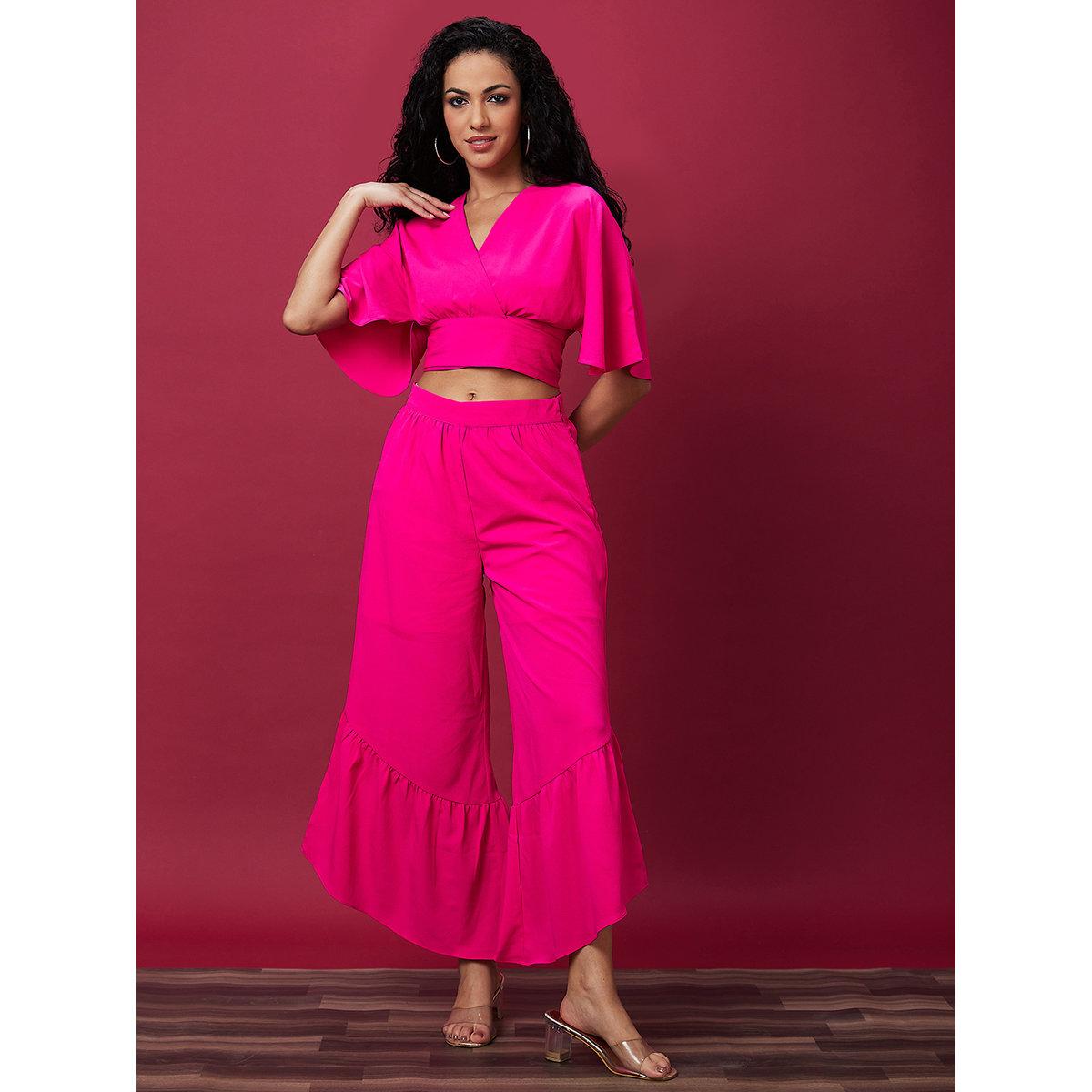 طقم منسق من بنطال بالازة وبلوزة سادة-women-clothing-coordsets-image-7