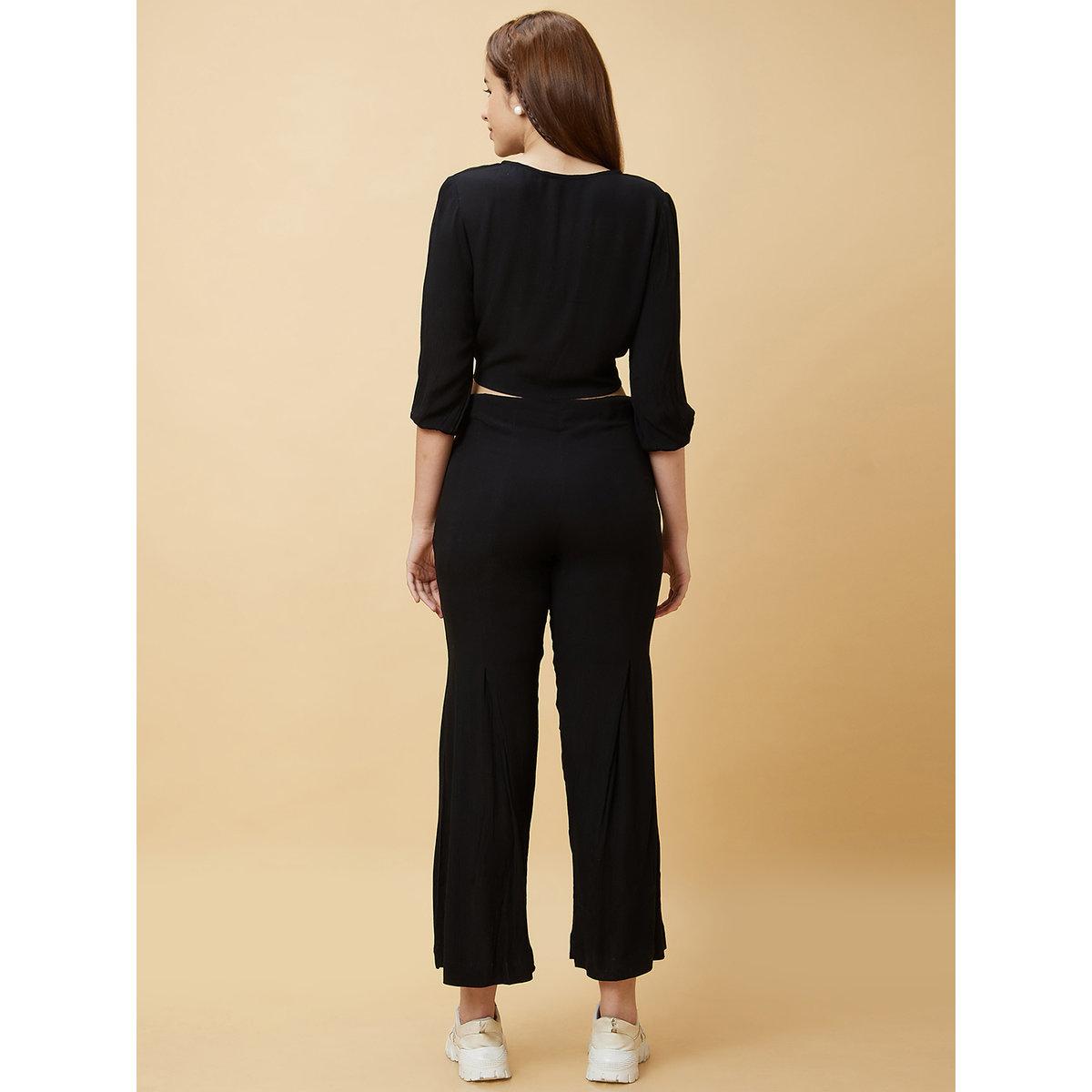 Globus X Styli Black Casual Crop Top and Flared Pants Co-Ords-women-clothing-coordsets-image-4