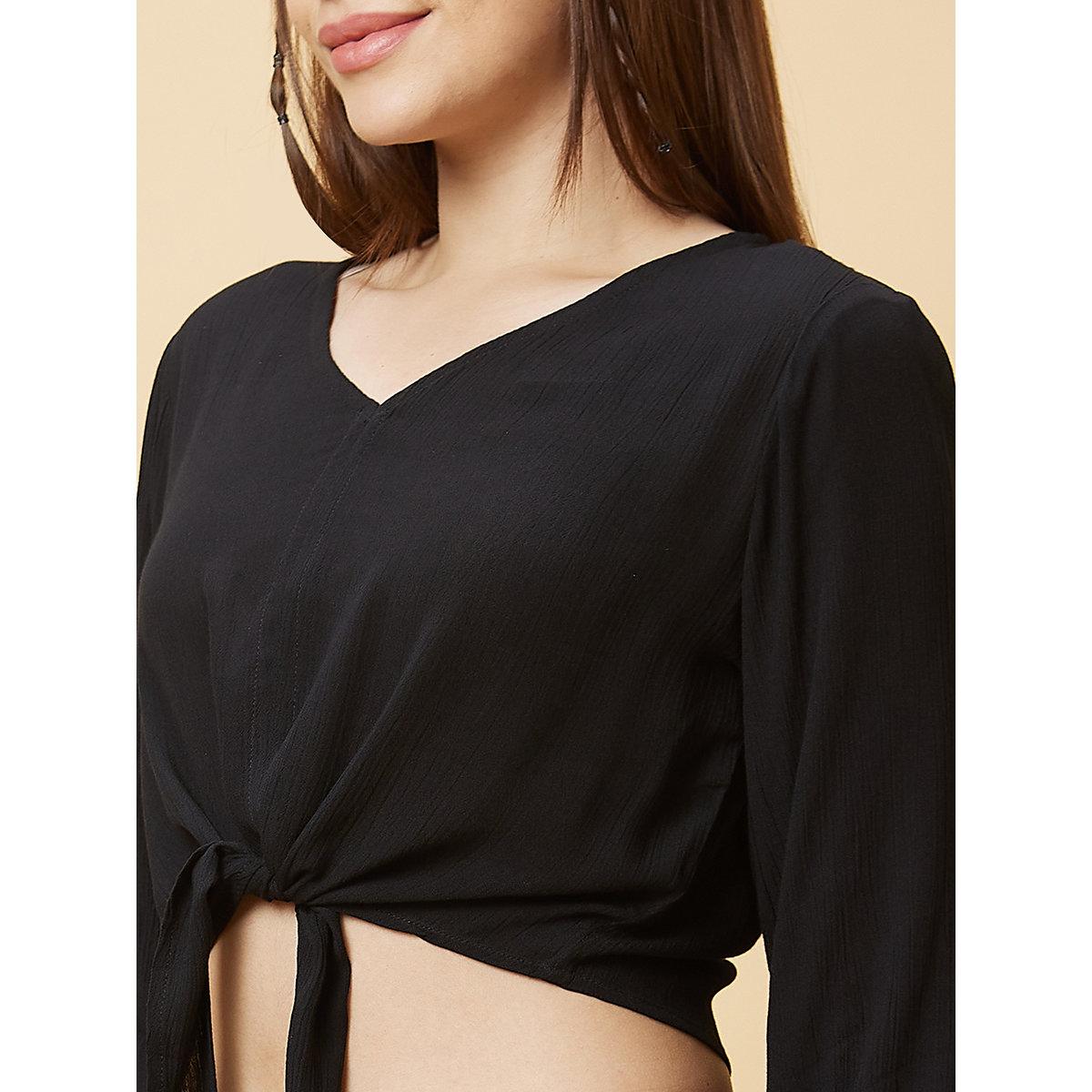 Globus X Styli Black Casual Crop Top and Flared Pants Co-Ords-women-clothing-coordsets-image-5