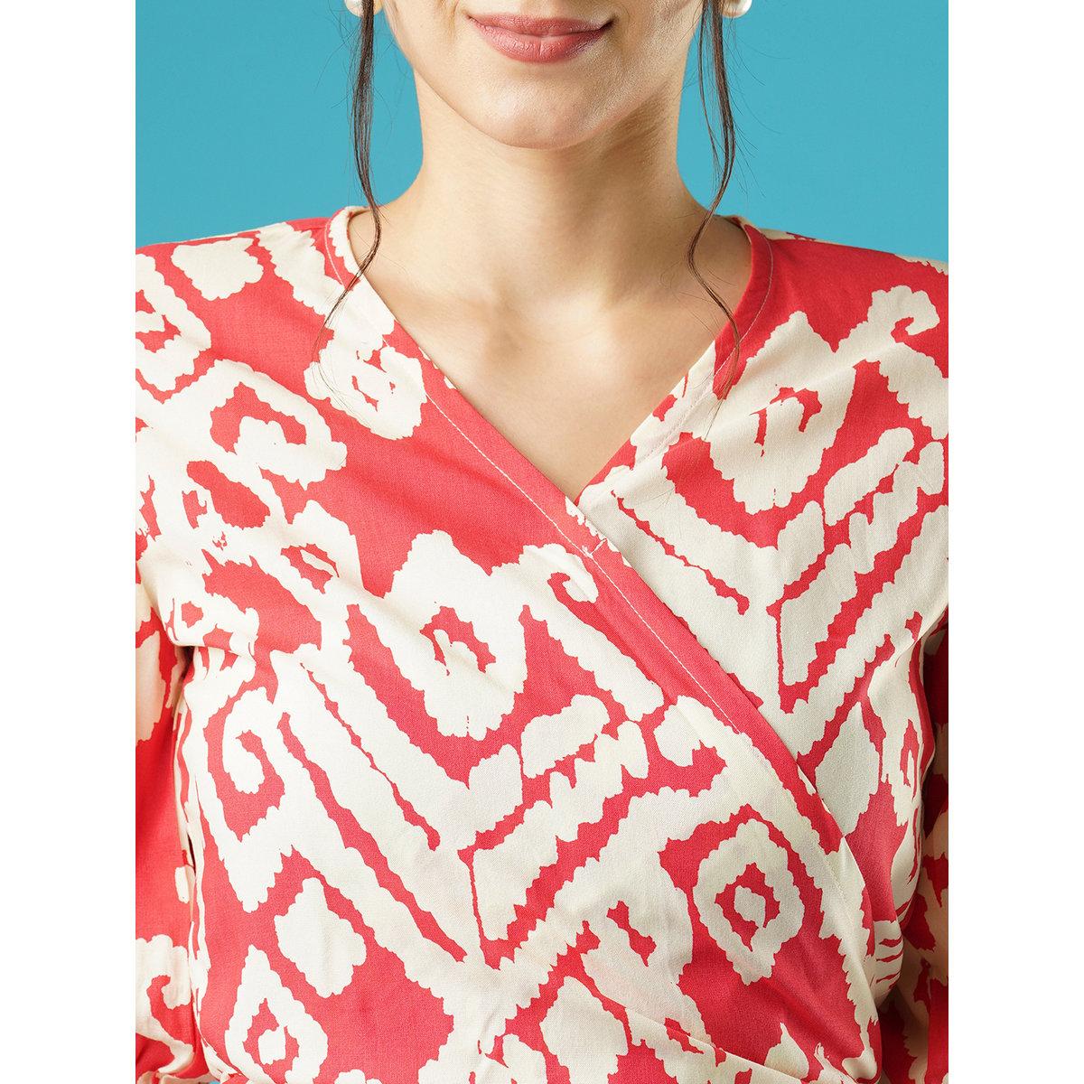 Globus X Styli Red Abstract Print Wrap Top and Palazzos Co-Ords-women-clothing-coordsets-image-4