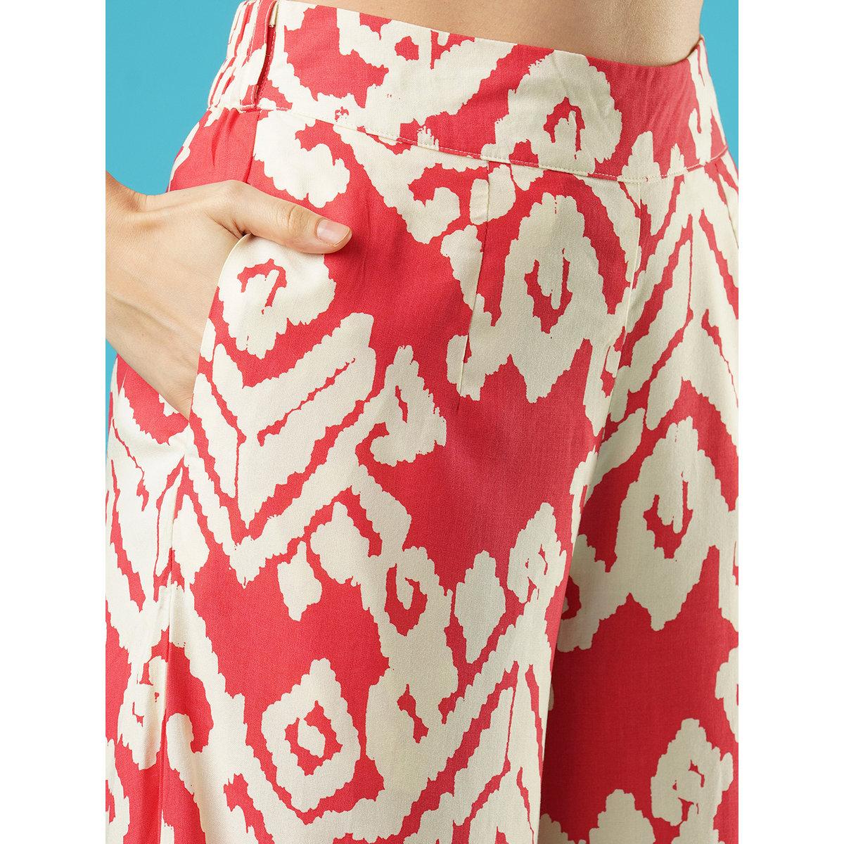 Globus X Styli Red Abstract Print Wrap Top and Palazzos Co-Ords-women-clothing-coordsets-image-5