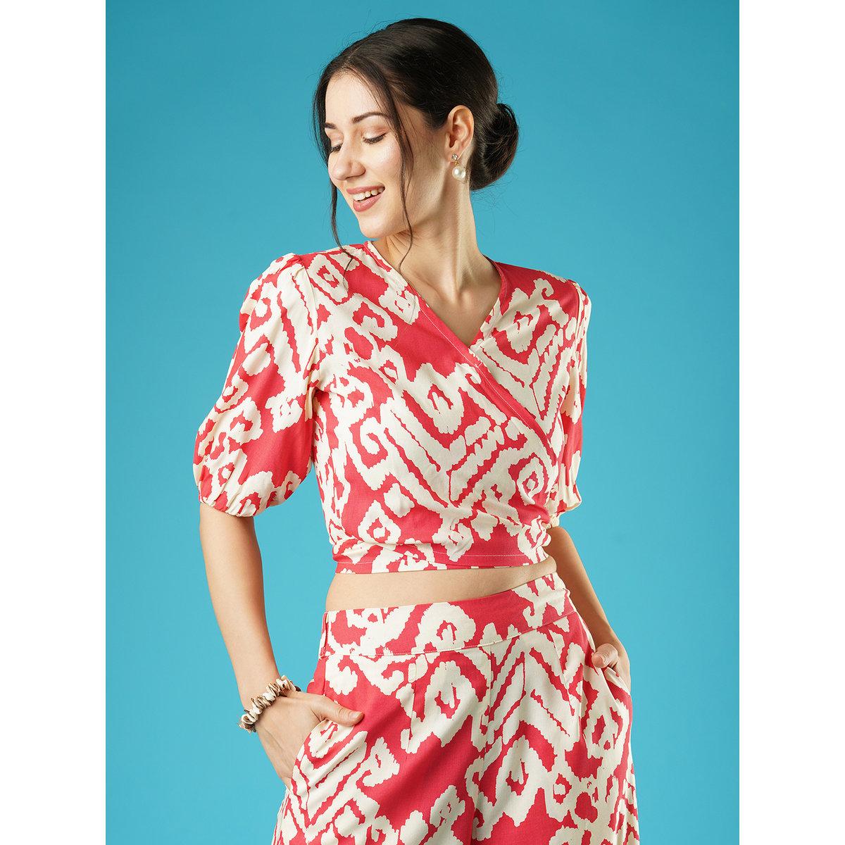 Globus X Styli Red Abstract Print Wrap Top and Palazzos Co-Ords-women-clothing-coordsets-image-6