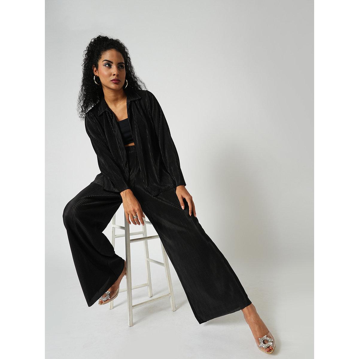 طقم منسق من بنطال وبلوزة بليسيه-women-clothing-coordsets-image-1