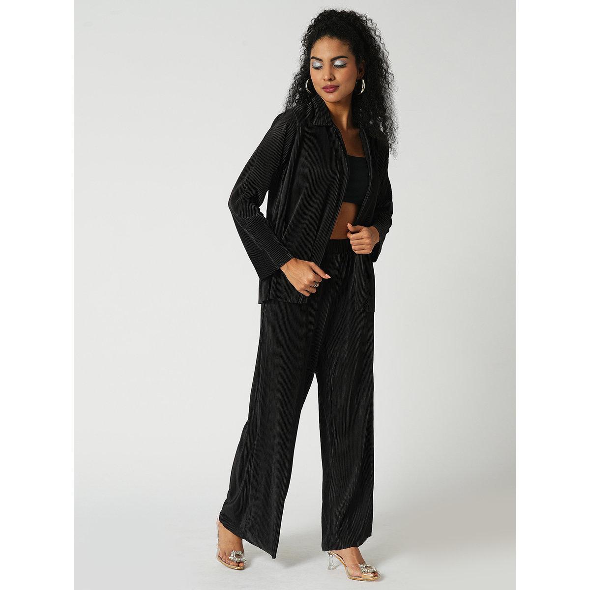 طقم منسق من بنطال وبلوزة بليسيه-women-clothing-coordsets-image-2
