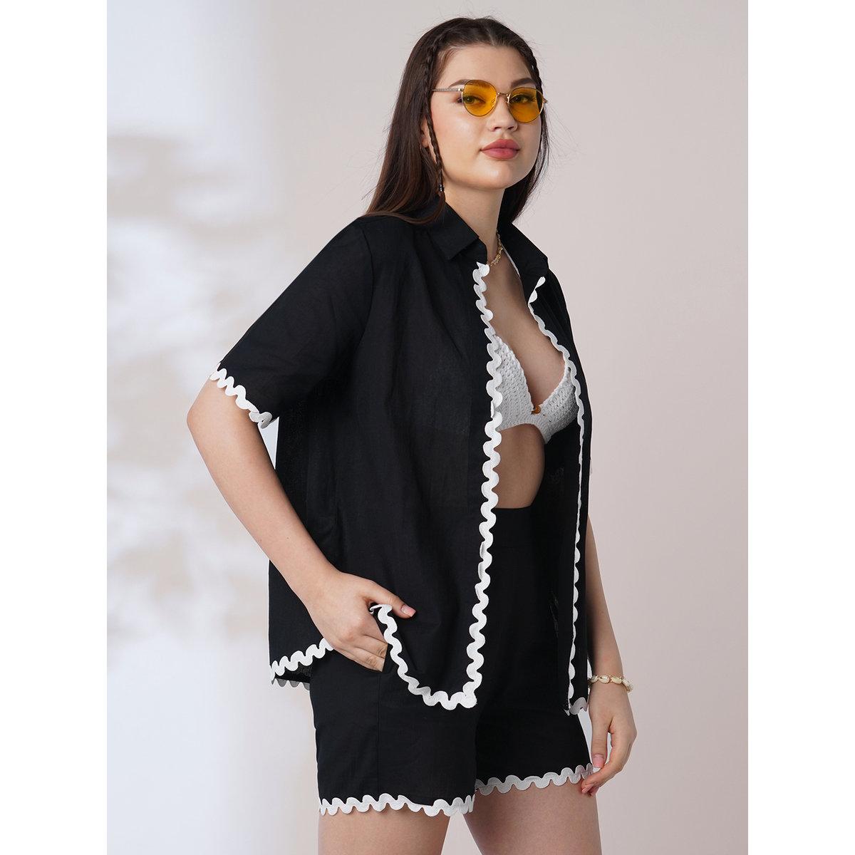 Globus X Styli Black Lace Insert Shirt and Shorts Co-Ords-women-clothing-coordsets-image-2